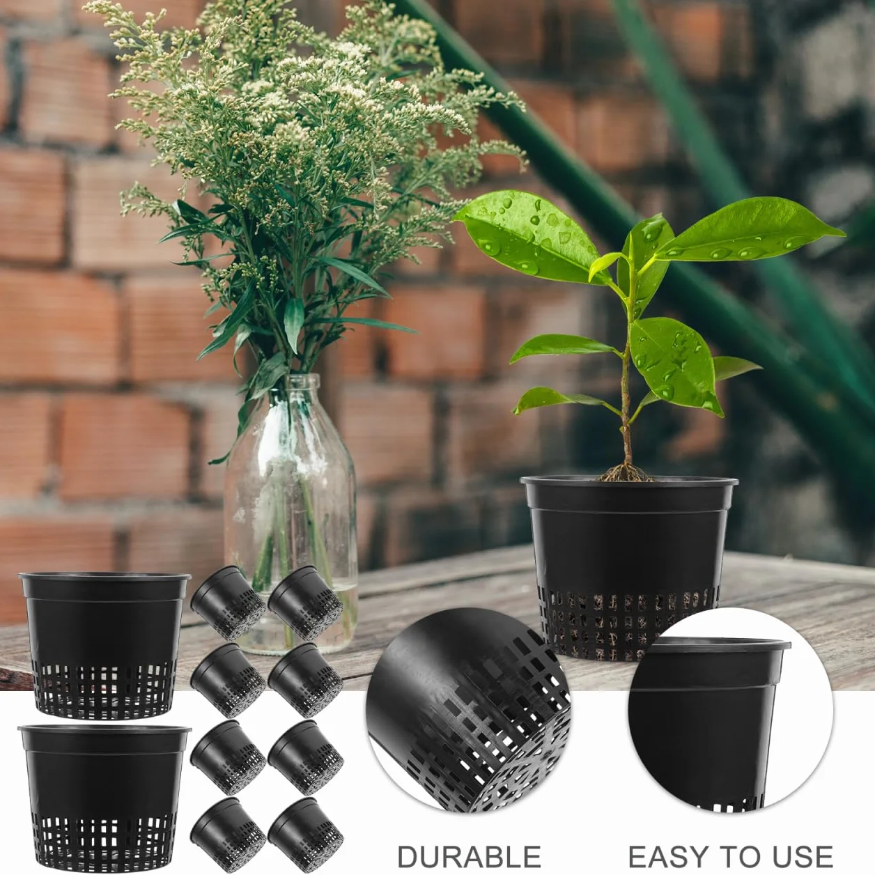Angoily Doniczki hydroponiczne z siatki, 10 sztuk, 13 x 13 x 12 cm, kosz na rośliny z tworzywa sztucznego, do hydroponiki, do ogrodu, siatki, doniczki, do uprawy roślin, kosz na rośliny, kolor czarny
