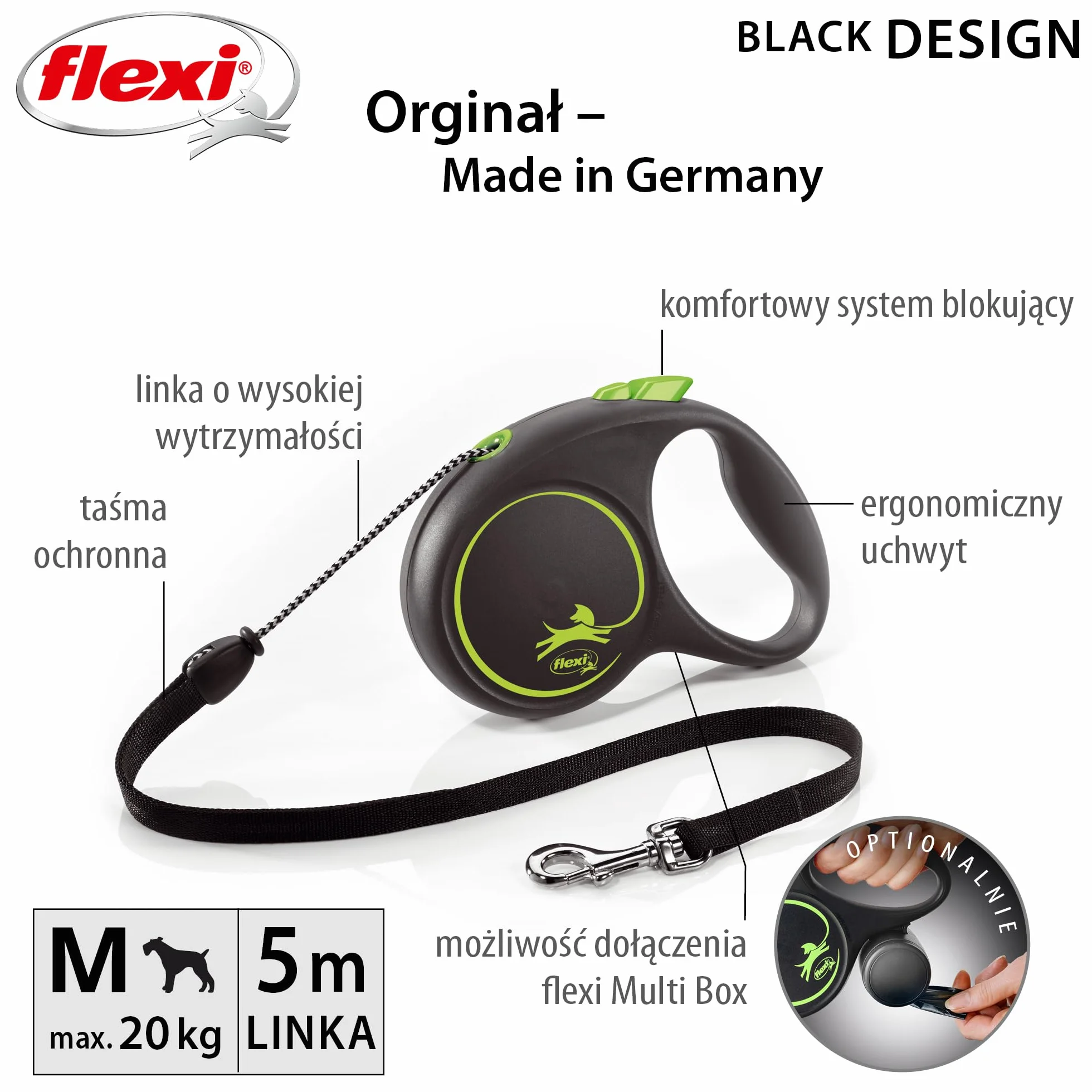 flexi smycz automatyczna Black Desing linka M 5m zielona