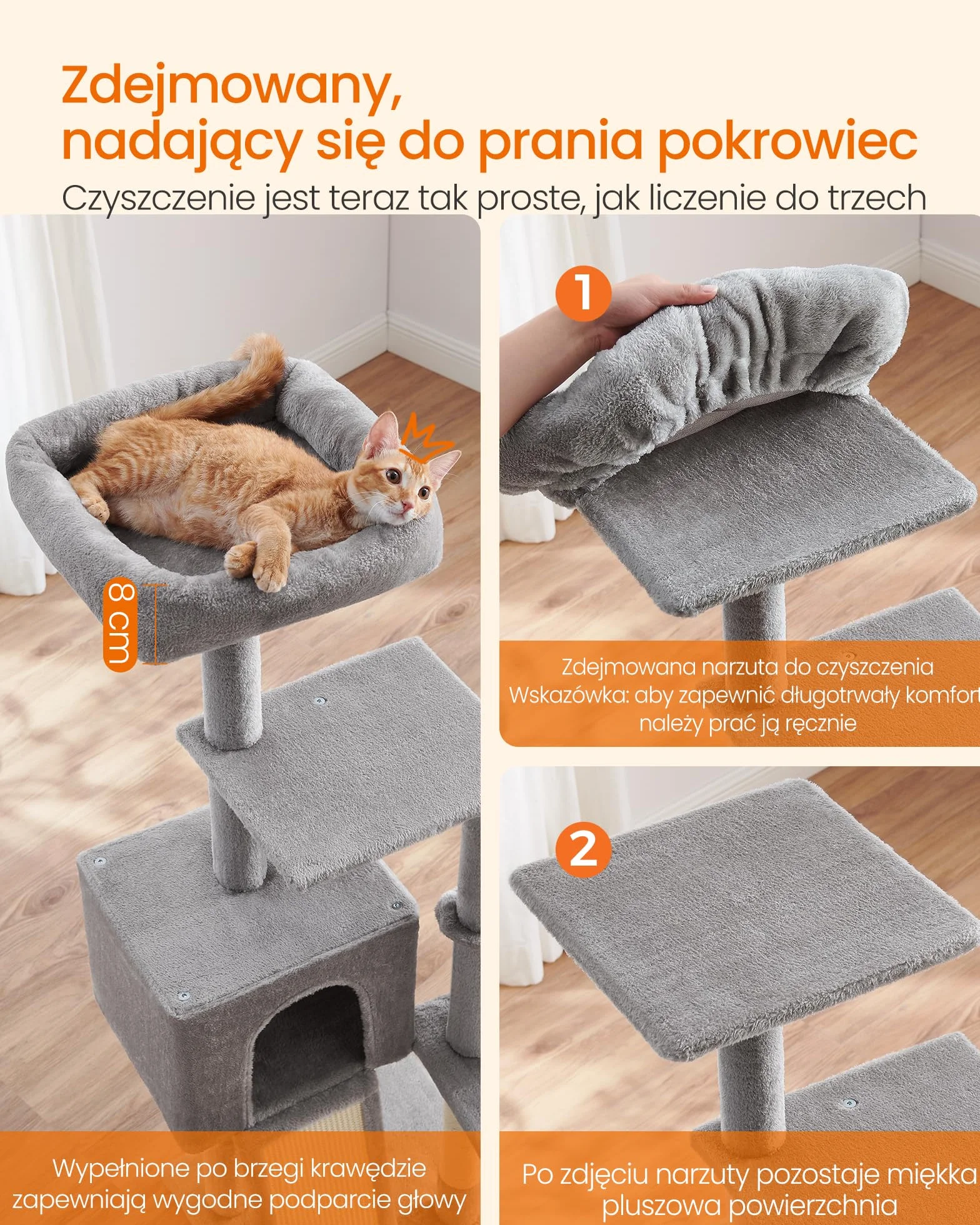 Feandrea Drapak dla kota 135 cm Wielopoziomowy Pluszowy Jasnoszary