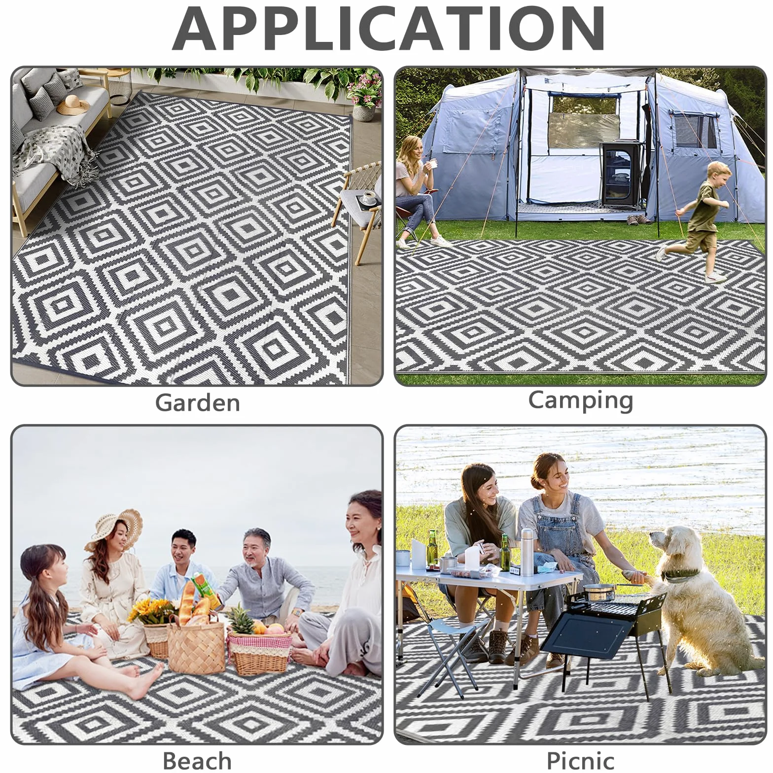 Famibay Dywan zewnętrzny Duży 120 x 180 cm Wodoodporny Zewnętrzny Zmywalny Odporny na promieniowanie UV Plastikowy Dywan Do Ogrodu, Patio, Plażi, Pikników, Kempingu, Podwórka