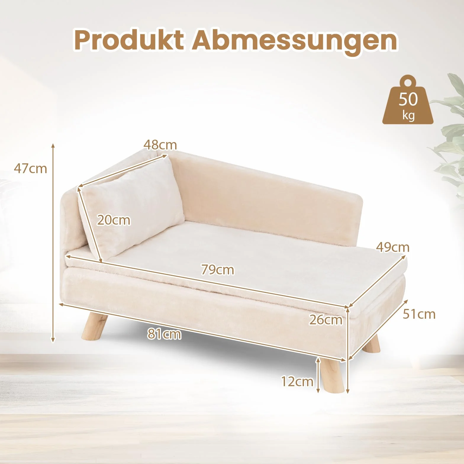 COSTWAY Luksusowa sofa dla kota, podwyższone legowisko do 50 kg, z 2 poduszkami, oparcie i drewniane nogi