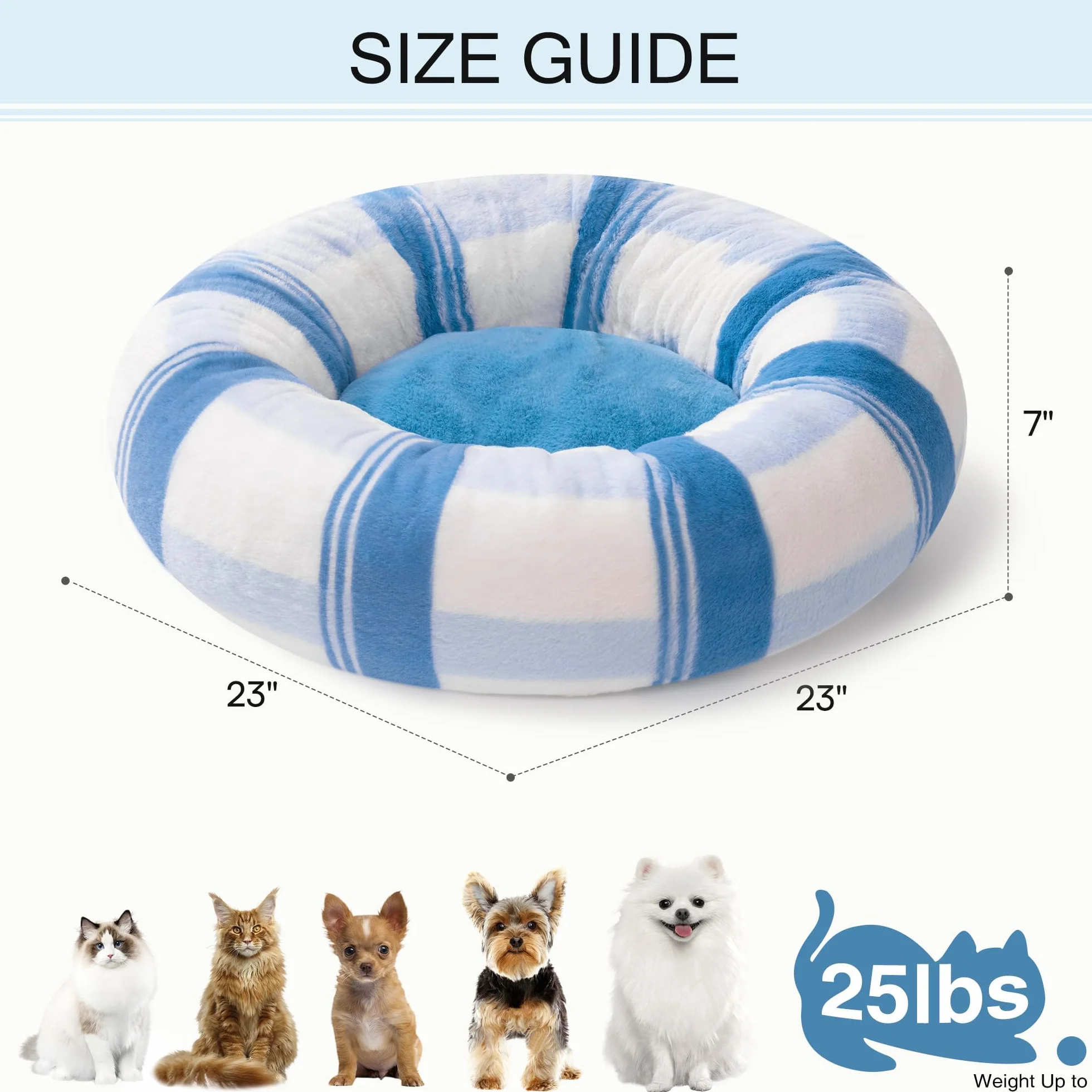 MEWOOFUN Sofa dla kota, legowisko puszyste, niebieski w kratę, M