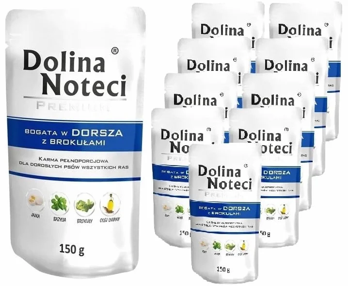 Dolina Noteci Mokra karma premium dla psów z dorszem i brokułami bezglutenowa 10 x 150 g