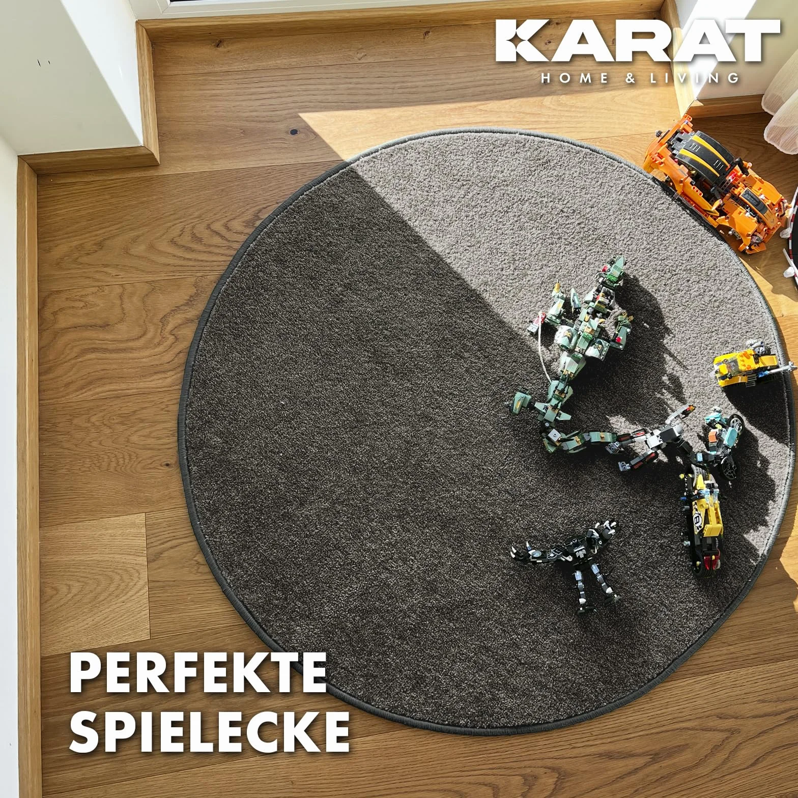 KARAT Okrągły dywan Ø 50 cm, antracyt – nowoczesny, puszysty welurowy dywan z krótkim włosiem do pokoju dziecięcego – dywan do zabawy, dywan dla dzieci, krokodyl