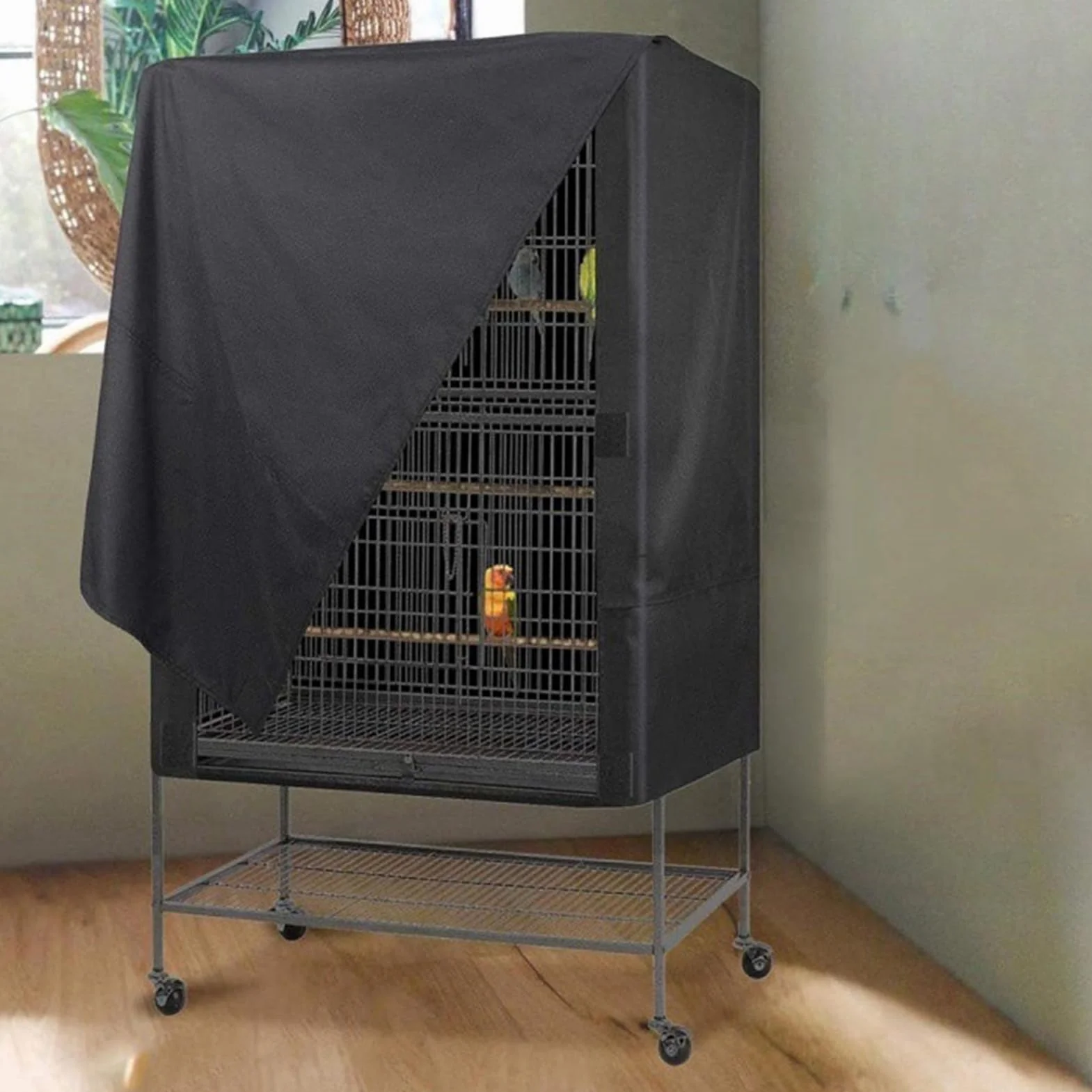 Pokrowiec na klatkę dla ptaków - koc na klatkę nocną, lekki oddychający zmywalny odporny na kurz czarny kaptur na noc zwierzę domowe Conure kanarek Lovebird papuga Cockatiel