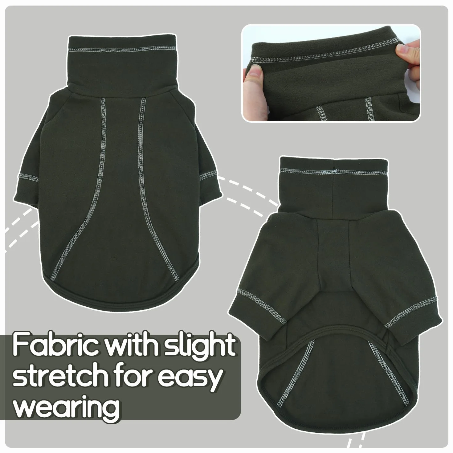 Sweter dla psów, średni rozmiar, rozciągliwy, polarowy, ciepły sweter dla psów, golf, strój dla psa, ubrania dla psa, rozmiar M, ciemnozielony, XXL