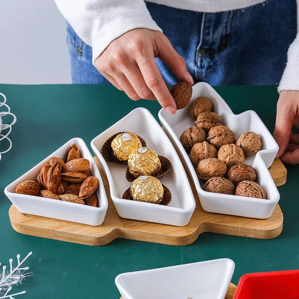 Obrotowy talerz ceramiczny w kształcie choinki do suszonych owoców i przekąsek – elegancka biała zastawa stołowa na przyjęcia świąteczne i świąteczne spotkania