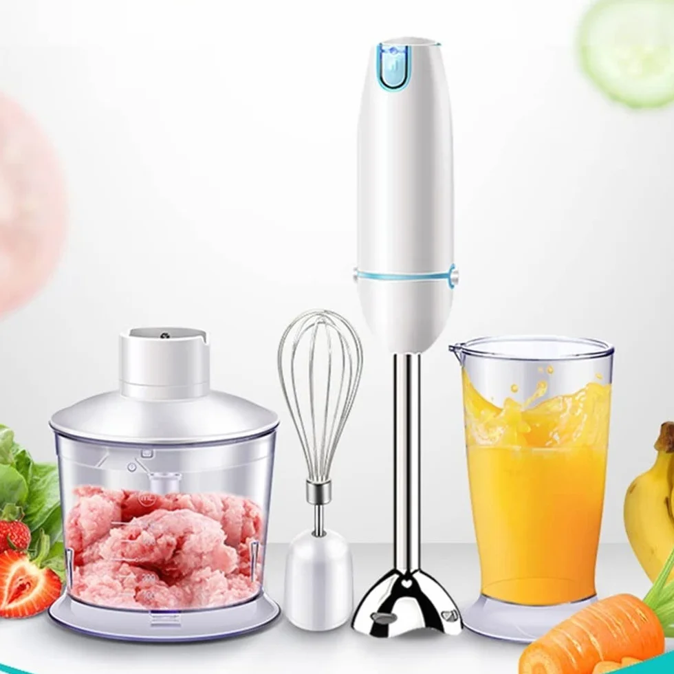 Blender ręczny zanurzeniowy, ręczny blender ręczny wielofunkcyjny 3 w 1, pojemnik 700 ml, ostrza ze stali nierdzewnej, młynek do żywności dla niemowląt, koktajli i zup