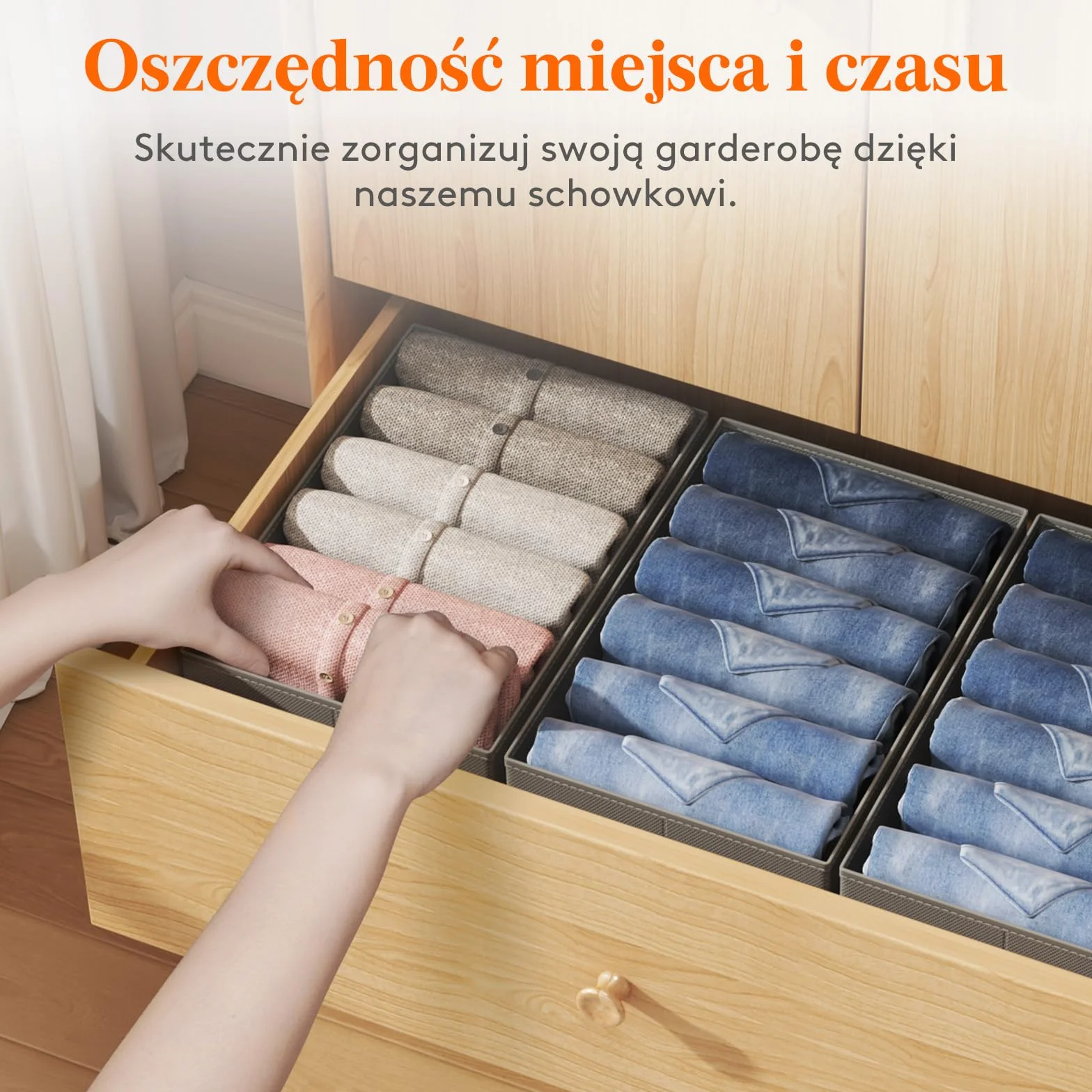Lifewit Organizer do Szafy na Ubrania, Organizery na Jeansy do Szafy z 6-Komorową Składaną Szufladą na Ubrania, 42 x 27 x 17cm na Spodnie, Koszulki, Swetry, Legginsy, 4-paks