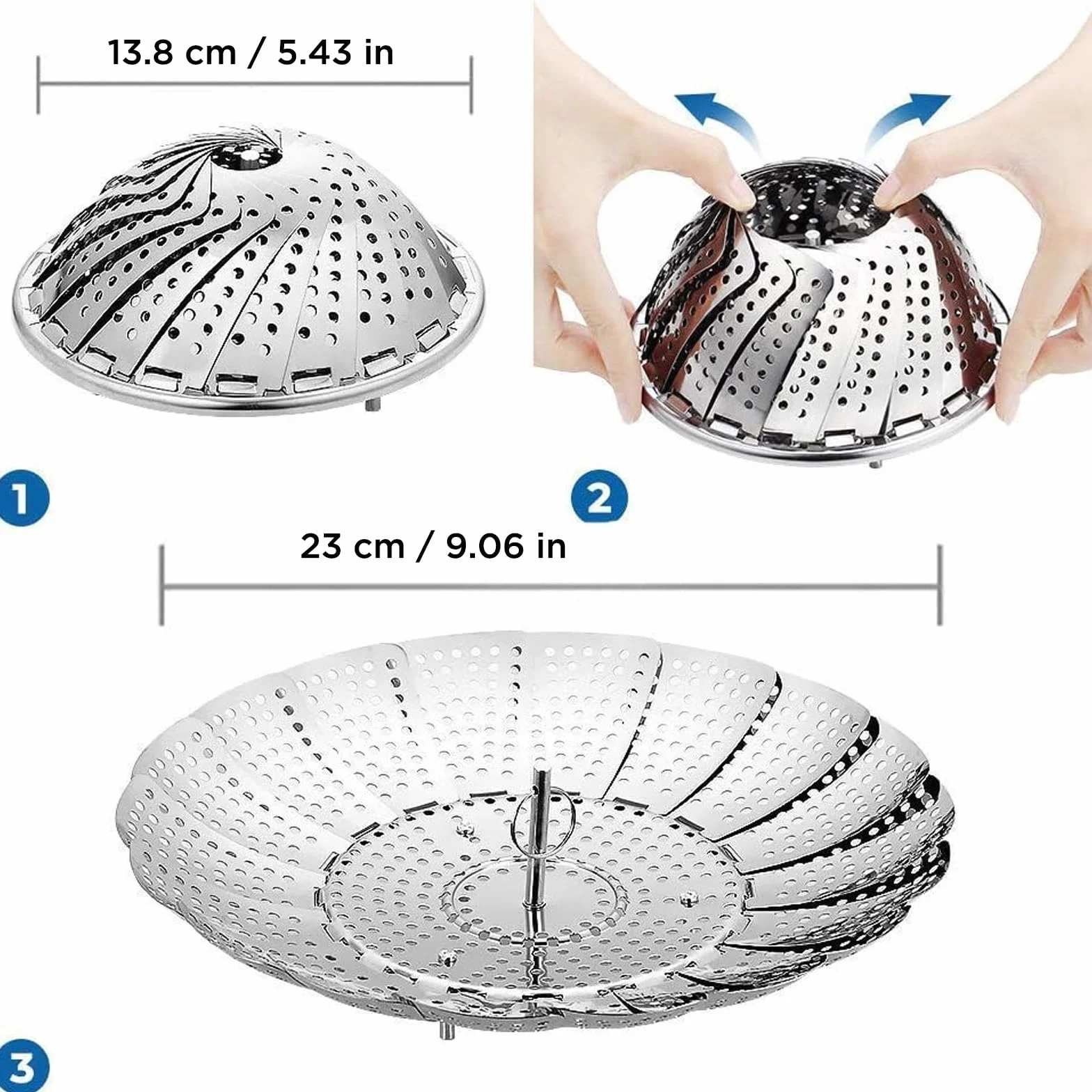 ecooe ze stali nierdzewnej parowy wkład do gotowania na parze, regulowany (13,8–23 cm), wkład do gotowania na parze do garnków do gotowania