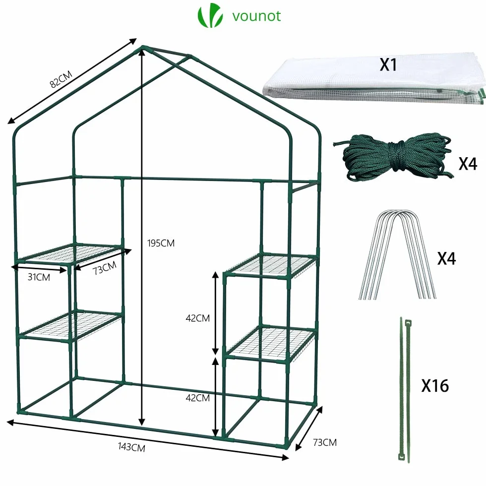 VOUNOT PE szklarnia ogrodowa z półkami 3 poziomami szklarnia ogrodowa do warzyw kwiaty wzmocniona plandeka 135g/m2 Chroń swoje rośliny o każdej porze roku 143x73x195cm