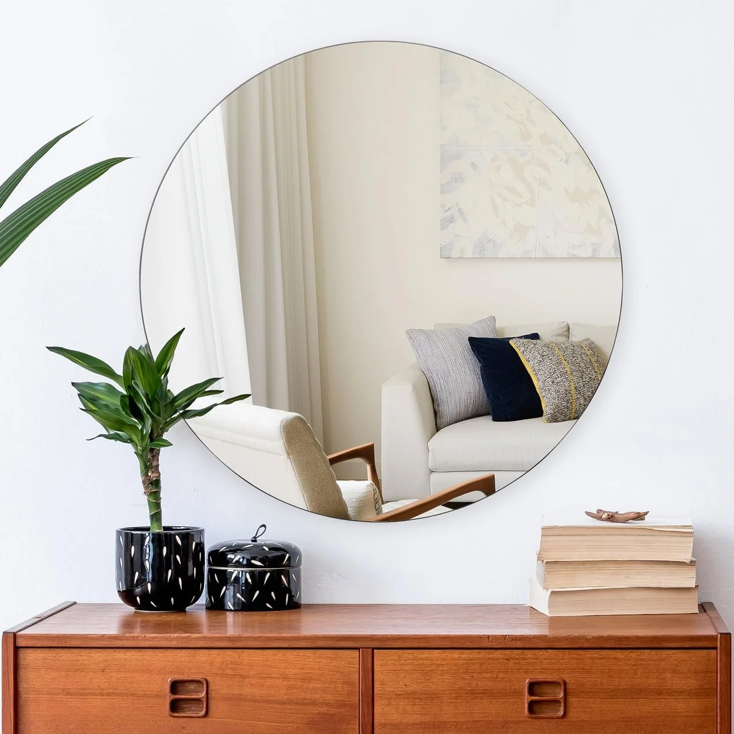 Lustro Okrągłe 50cm Bez Ramy HD Szkło Lustrzane Lustro Ścienne, Okrągłe Lustro Łazienkowe Bez Ramy, Dekoracyjna Ściana Lustrzana Okrągłe Lustro do Łazienki, Przedpokoju, Sypialni, Łazienki
