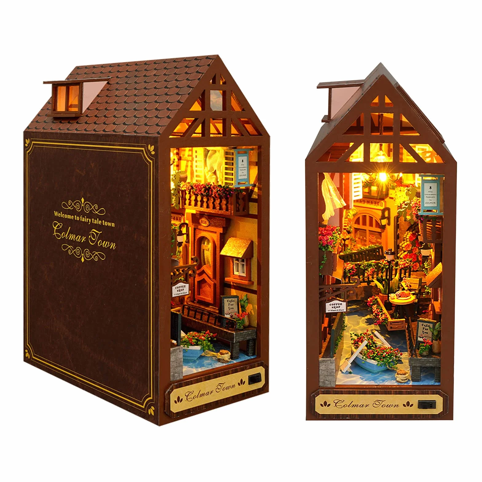 Cuteefun Drewniane podpórki do książek 3D, zestaw do samodzielnego wykonania, miniaturowy domek dla lalek z meblami, wkładka na półkę, prezent na urodziny, Święto Dziękczynienia, Boże Narodzenie