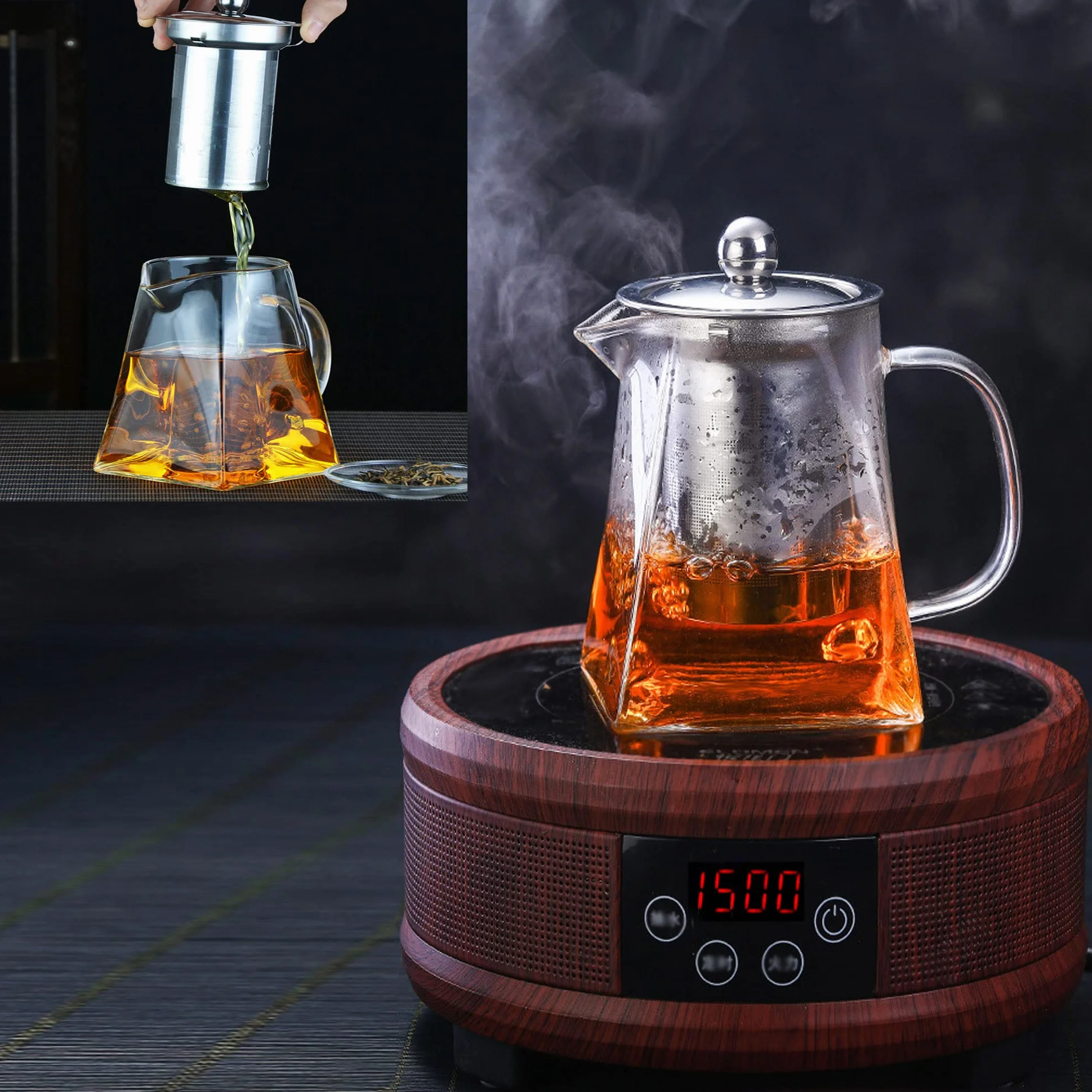 YUEMING Zaparzacz do Herbaty Ziół Czajnik Szklany Imbryk, Szklany Zaparzacz do Herbaty żAroodporny, Dzbanek Herbaty Szklany 550ml Dzbanek do Herbaty z Sitkiem ze Stali Nierdzewnej do Parzenia Herbaty