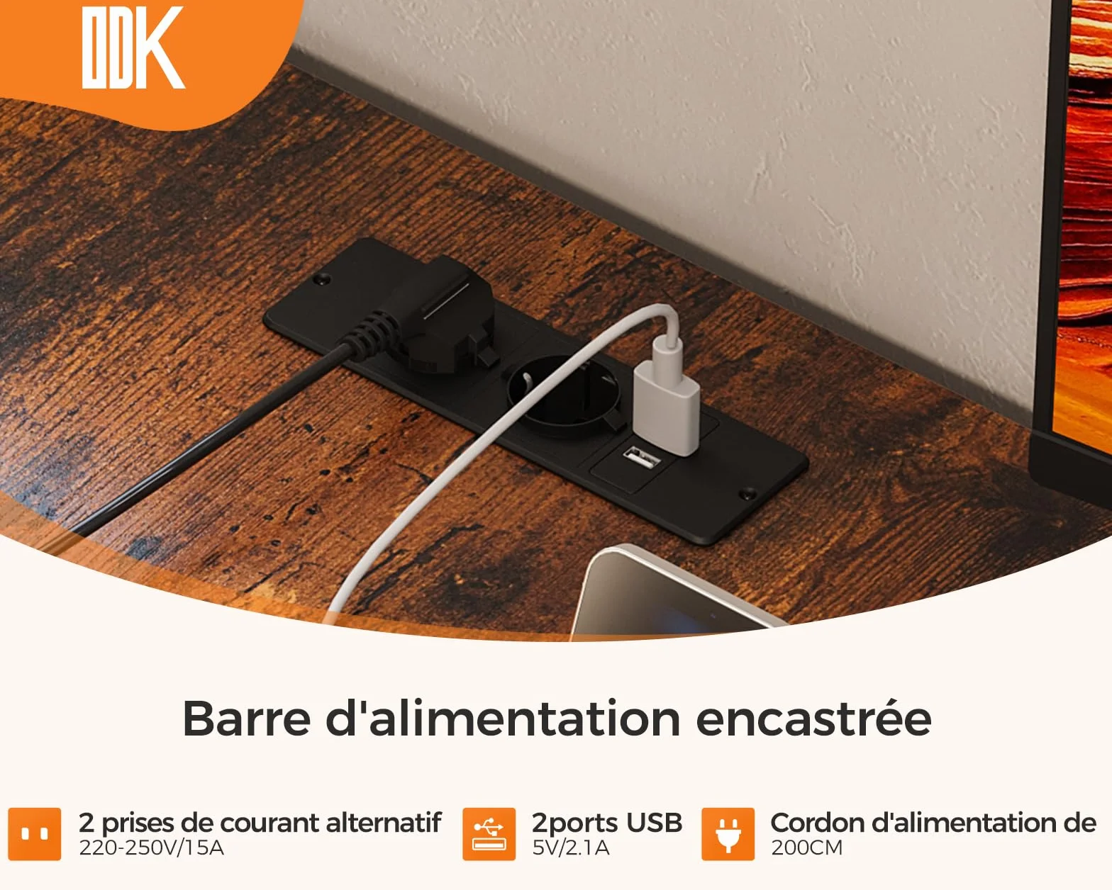 ODK Biurko narożne z 4 szufladami, biurko w kształcie L z gniazdkiem i portem USB, Odwracalne biurko z miejscem do przechowywania do home office (Vintage brązowy, 135×100 cm)