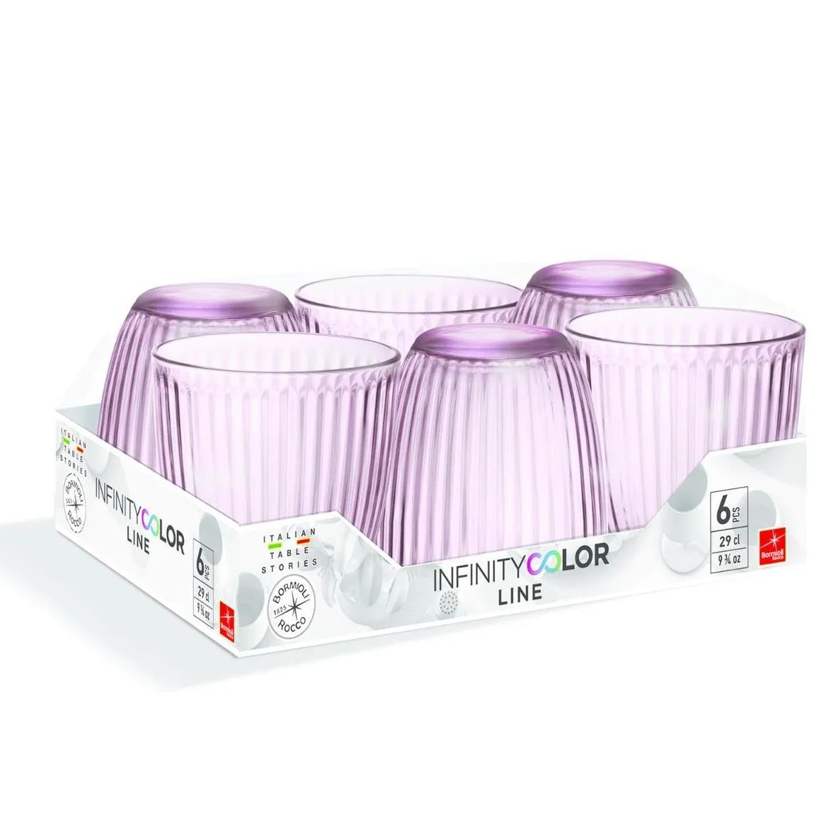 Bormioli Rocco Line opakowanie 6 szklanek do wody w kolorze fioletowym, wielokolorowe, 6 sztuk (1 opakowanie), 6 sztuk