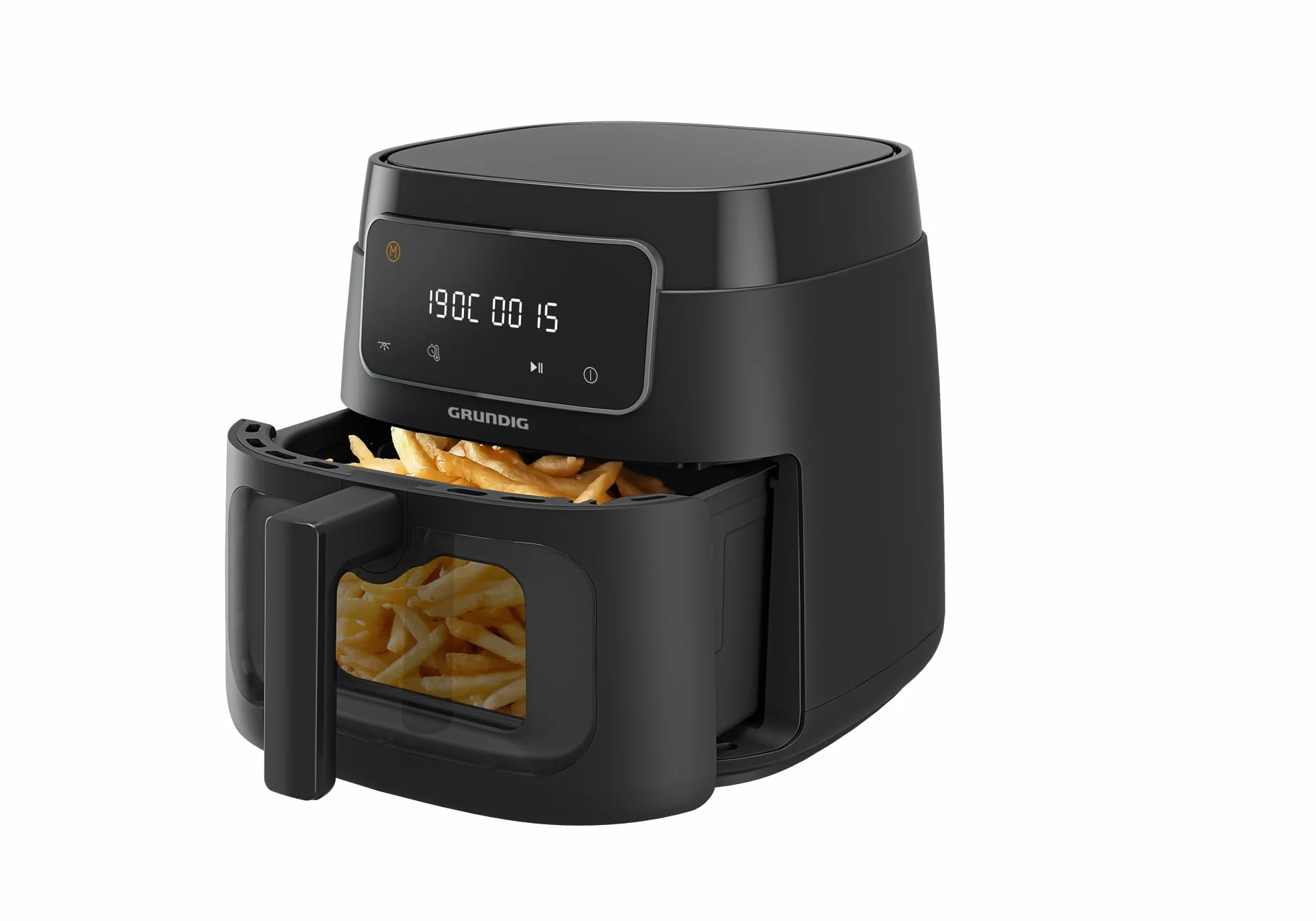 Grundig FRY 7320 frytkownica na gorące powietrze, pojemność 7,6 l, 1750 W, wyświetlacz dotykowy, duże okienko, regulacja temperatury i czasu, powłoka zapobiegająca przywieraniu, kosz nadaje się do