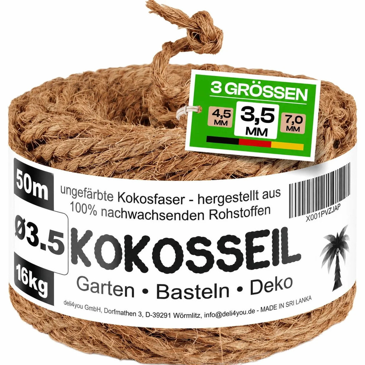 Lina kokosowa 3,5 mm x 50 m – linka kokosowa jako drut wiążący, naturalne wiązanie roślin, taśma do wiązania traw