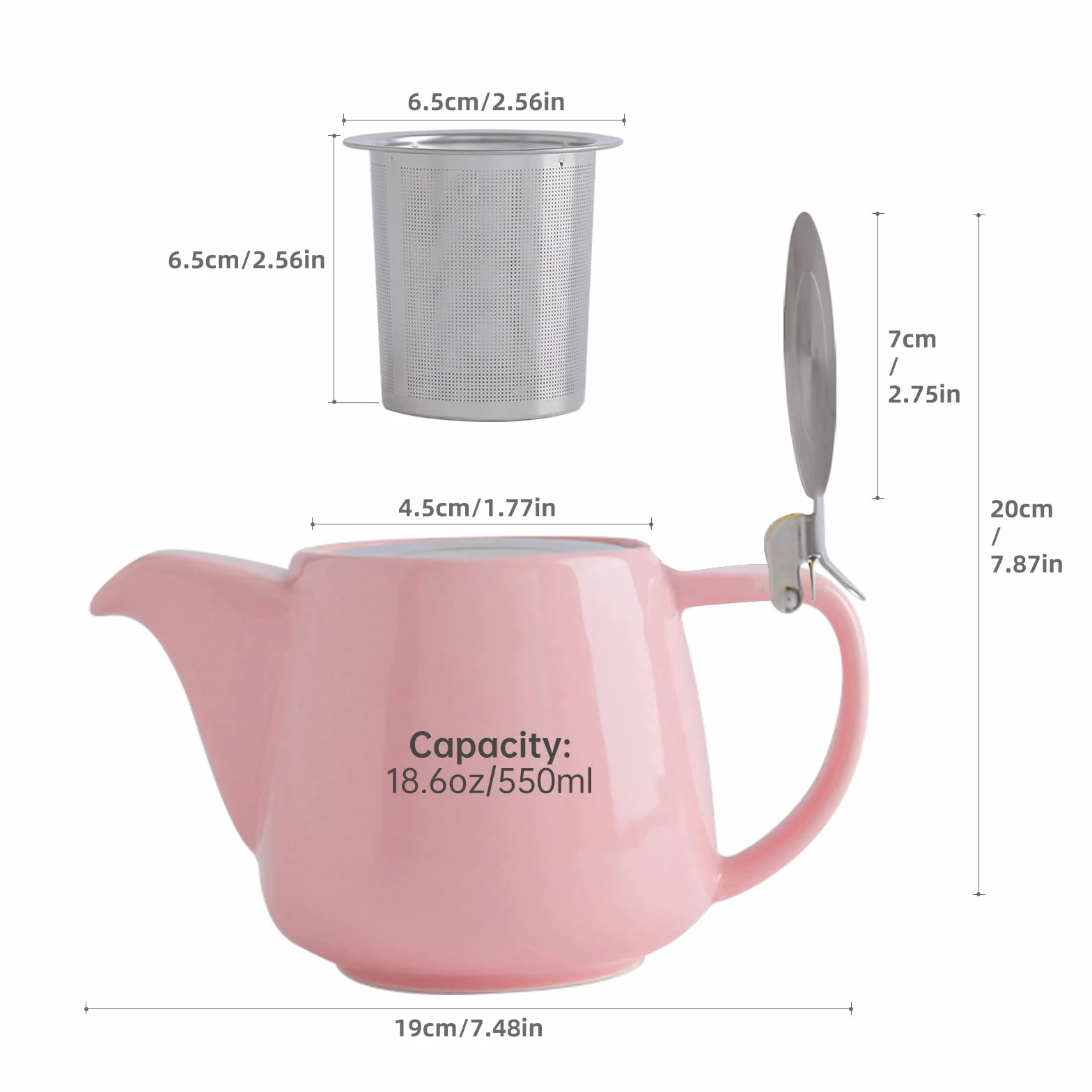 VIVILINEN Czajnik z wyjmowanym zaparzaczem i metalową pokrywką 550 ml, ceramiczny dzbanek do herbaty liściastej i herbaty luzem