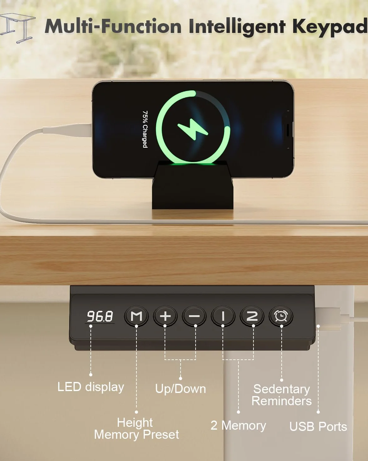 JUMMICO Biurko z elektryczną regulacją wysokości, ergonomiczne siedzisko z blatem, biurko komputerowe z regulacją wysokości, biurko z regulacją wysokości, 100 x 60 cm, beżowe