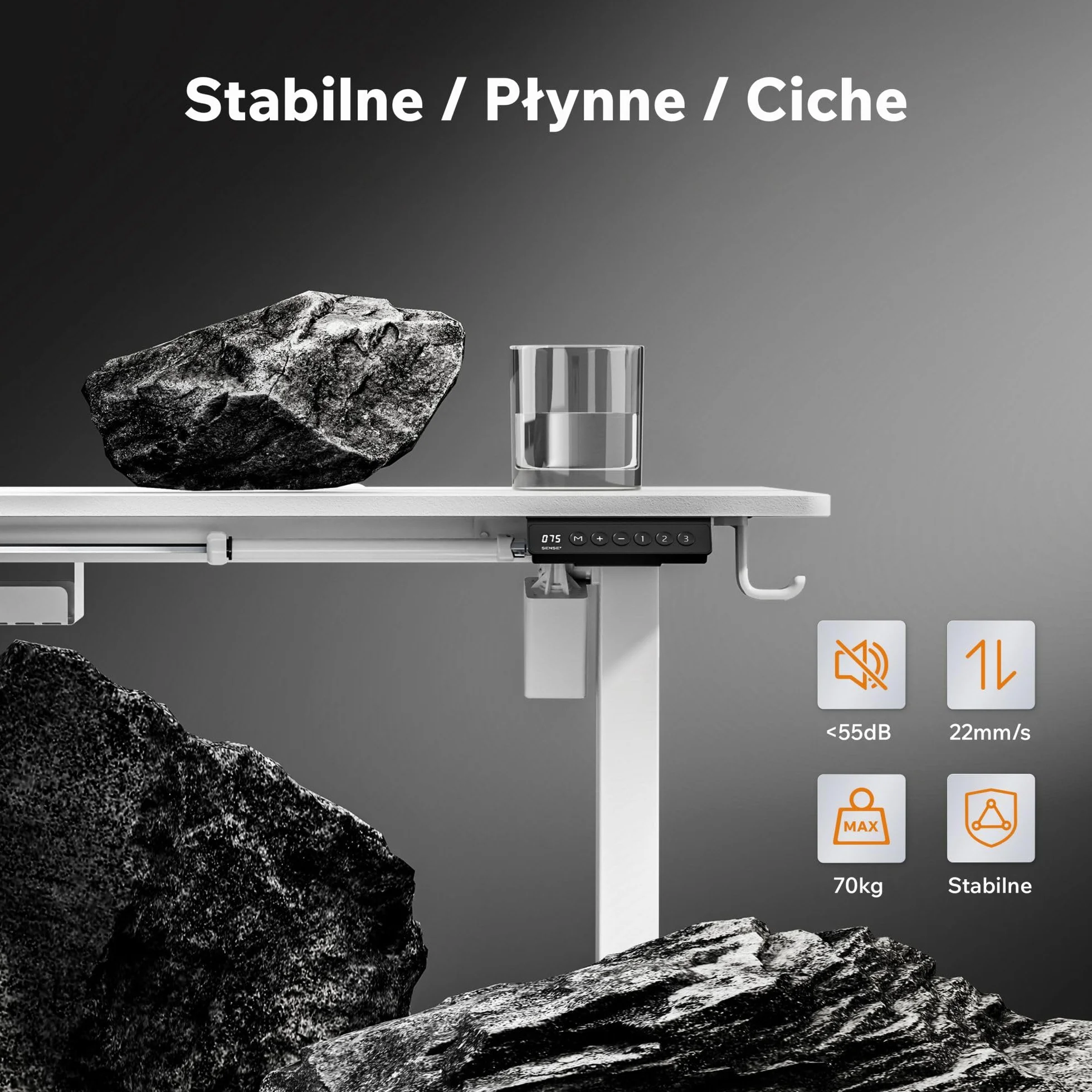 SENSE7 Nojo | Biurko Regulowane | Elektryczne | System Antykolizyjny | Organizer Na Kable | Uchwyt Na Słuchawki | Panel Sterujący | 3 Pamięci Ustawień| Zmiana wysokości 46 cm (Biały, 120x60cm)