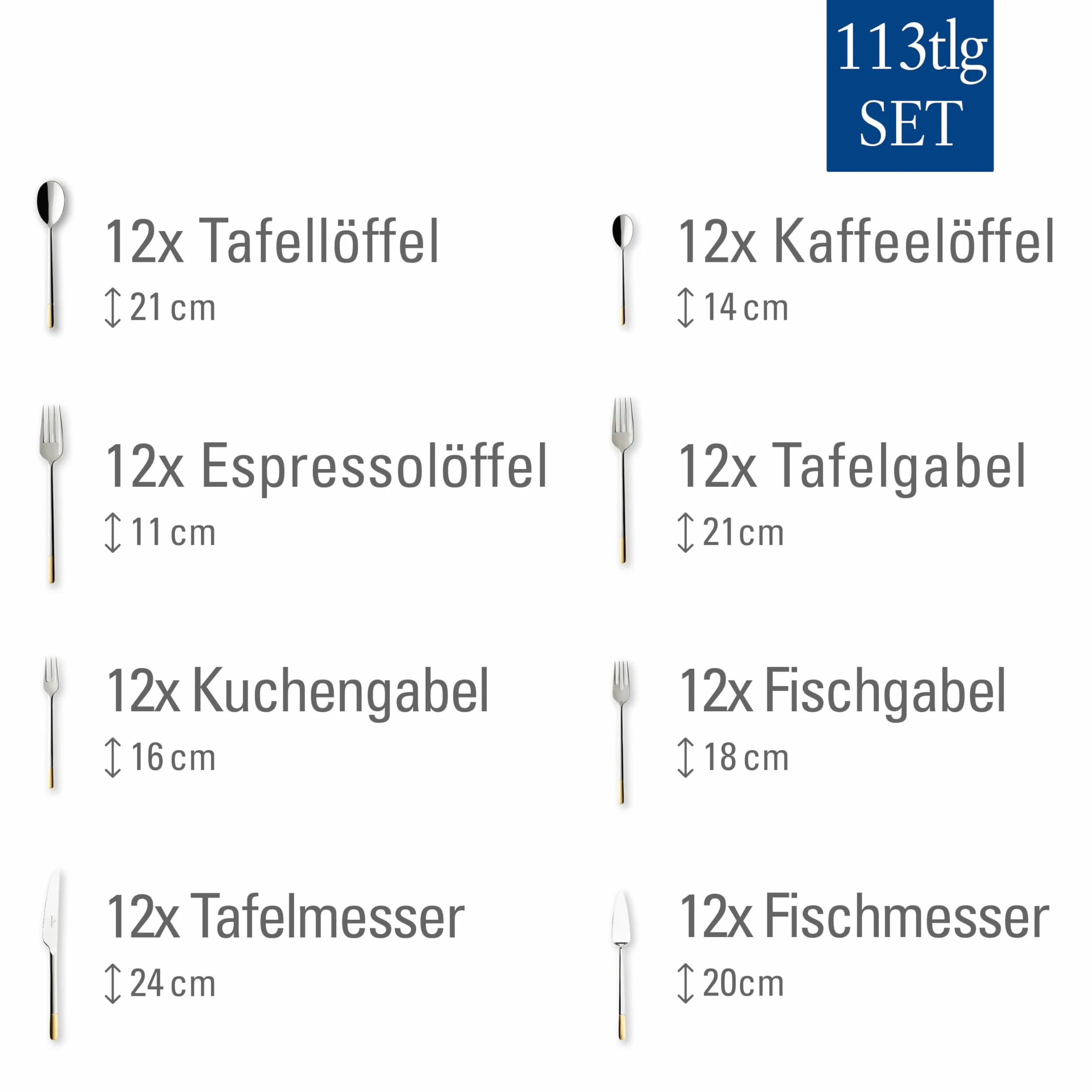 Villeroy & Boch Ella Zestaw Sztućców, Srebrny, 113-Częściowy