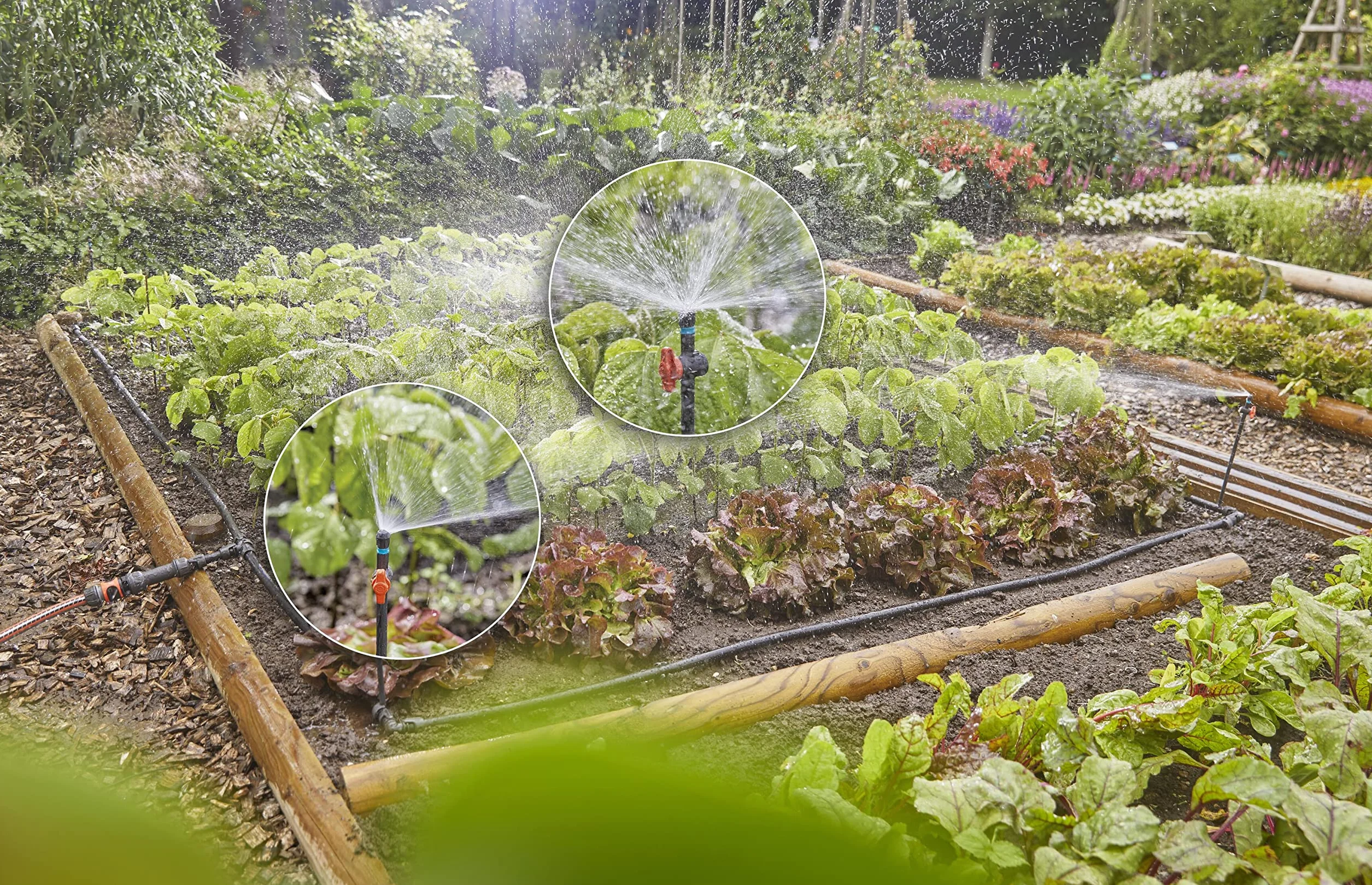 Gardena system Micro-Drip nawadnianie kropelkowe, zestaw do grządek warzywnych/kwiatowych (40 m²): Zest. start. gotowy do zast., wodooszcz. sys. nawad., prosta i elast. tech. połącz. (13450-20)