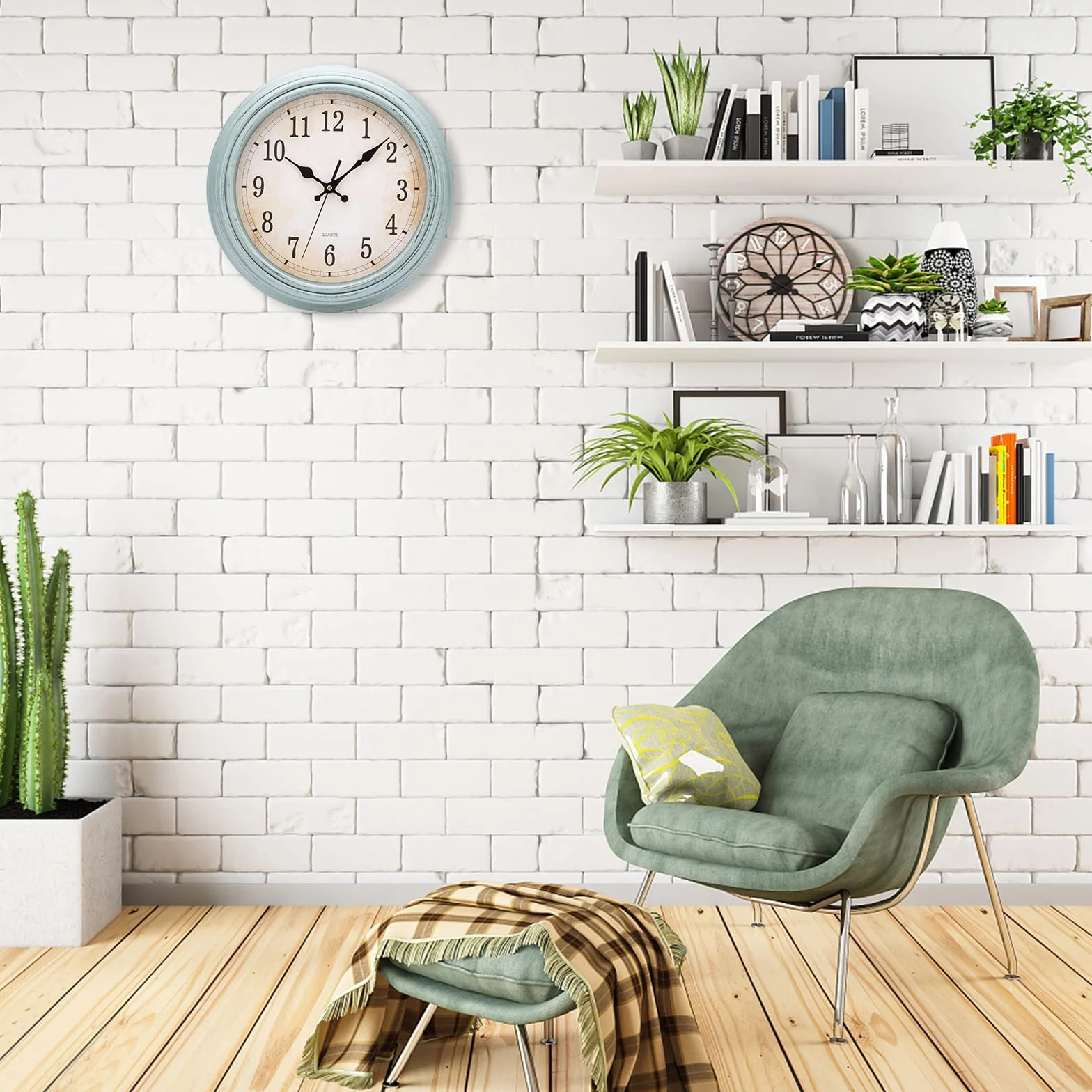 ACCSHINE Zegar stylu vintage, cichy, 30 cm, cyfry rzymskie, kwarcowy, duża bateria, łatwy do odczytania, do pokoju, domu, kuchni, biura, szkoły, sypialni (zielony vintage)
