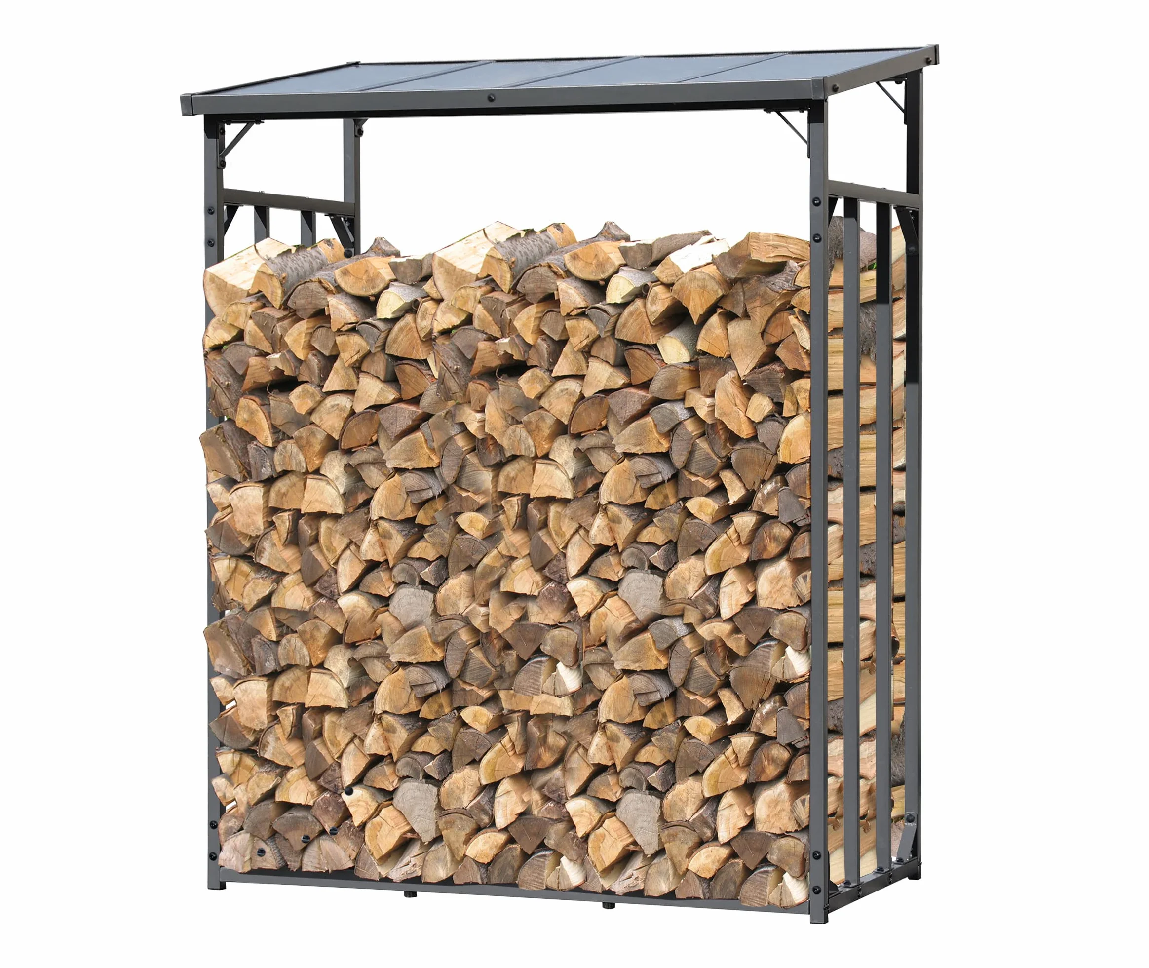 QUICK STAR Metalowy regał na drewno kominkowe antracyt 143 x 70 x 185 cm, stojak na drewno opałowe do ogrodu, 1,8 m³ / 2,5 SRM, magazyn drewna kominkowego, pomoc do układania drewna na zewnątrz.