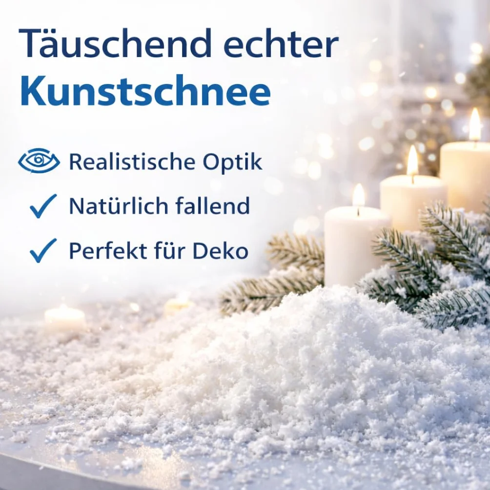 MERRYXMAS Sztuczny śnieg – łudząco prawdziwy – puszysty i błyszczący śnieg do dekoracji na Boże Narodzenie – dekoracyjny śnieg