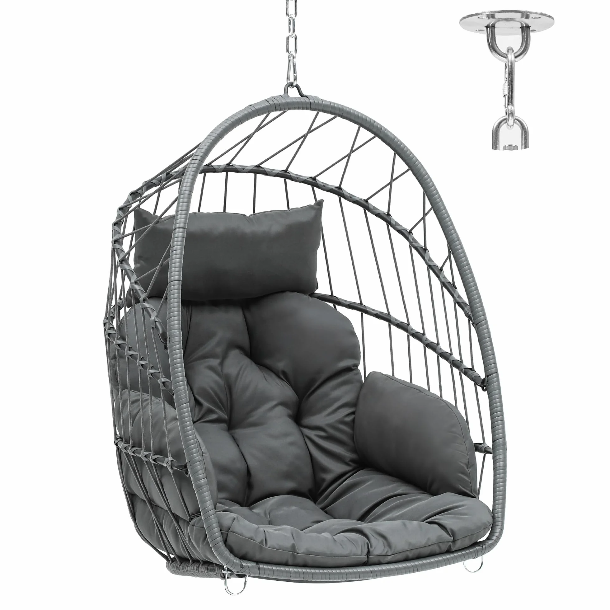 YITAHOME Wiszące Krzesło Do Jajek z 2 Poduszkami - Maksymalne Obciążenie 150 kg, 105 x 74 x 72 cm, Żelazna Stabilna Rama Stalowa, z Łańcuszkiem i Haczykiem