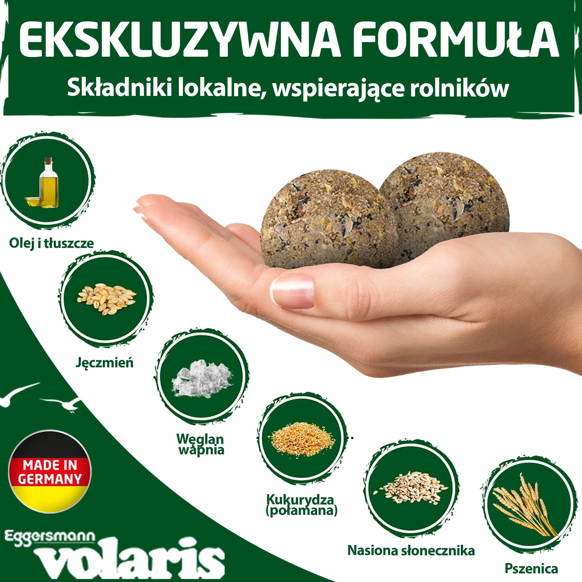 Eggersmann volaris Kula z sikorkami bez siatki, 30 sztuk, 2,9 kg, kula z ziarnami dla dzikich ptaków, bogata w składniki odżywcze, całoroczna karma dla wszystkich gatunków ptaków, pierogi dla ptaków
