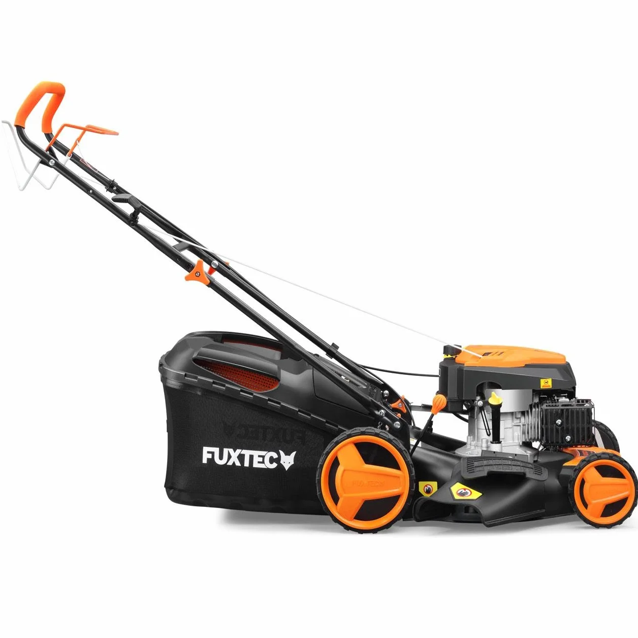 Kosiarka spalinowa FUXTEC FX-RM5196 4w1 – 6 KM, szer. koszenia 51 cm, 8 poziomów wysokosci 25–75 mm, naped tylny, kosz 60 l, mulczowanie i wyrzut boczny