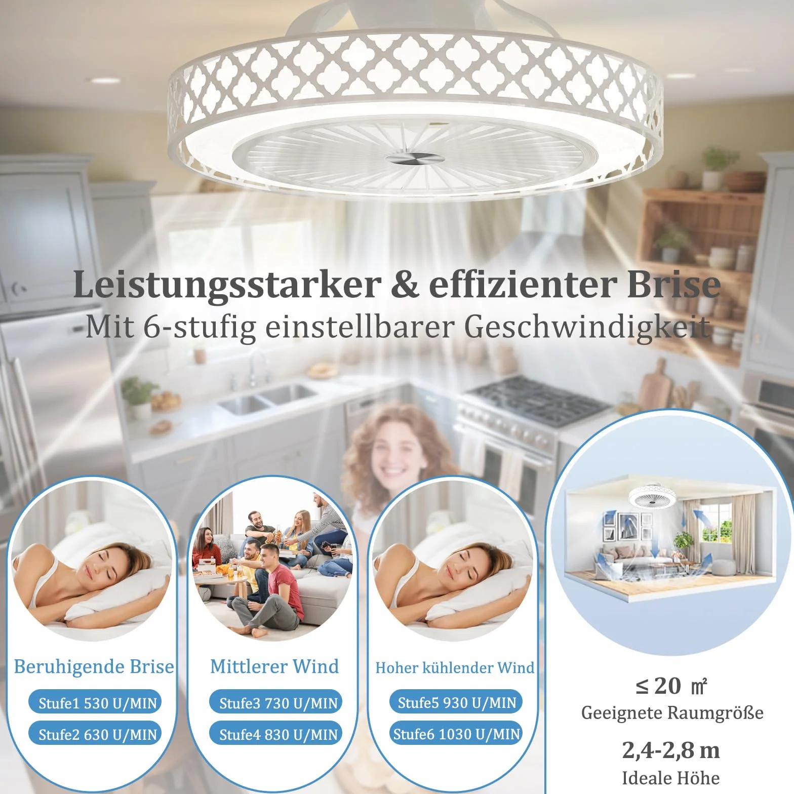 COSTWAY średnica 48 cm wentylator sufitowy z oświetleniem, odwracalny wentylator, LED lampa sufitowa 3000-6500K przyciemniana, 6 prędkości wiatraku & 4H Timer, odwracalny wentylator z pilotem zdalnego