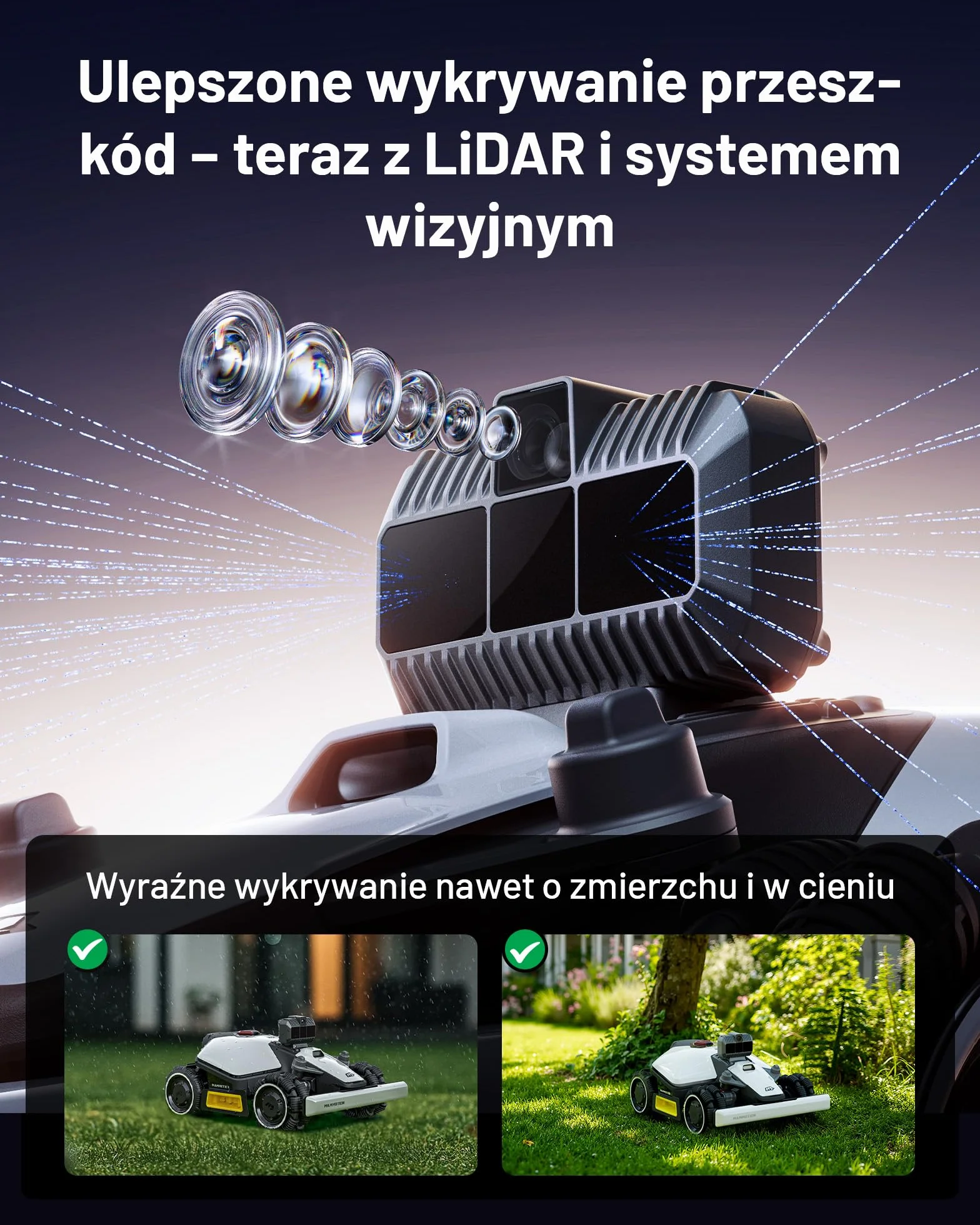 MAMMOTION LUBA mini AWD LiDAR – Bezprzewodowa kosiarka robotyczna z LiDAR 3D+Vision, bez anteny RTK, automatyczna mapowanie, zalecane do 1 500 m², moduł 4G, zdolność pokonywania spadków do 80 %