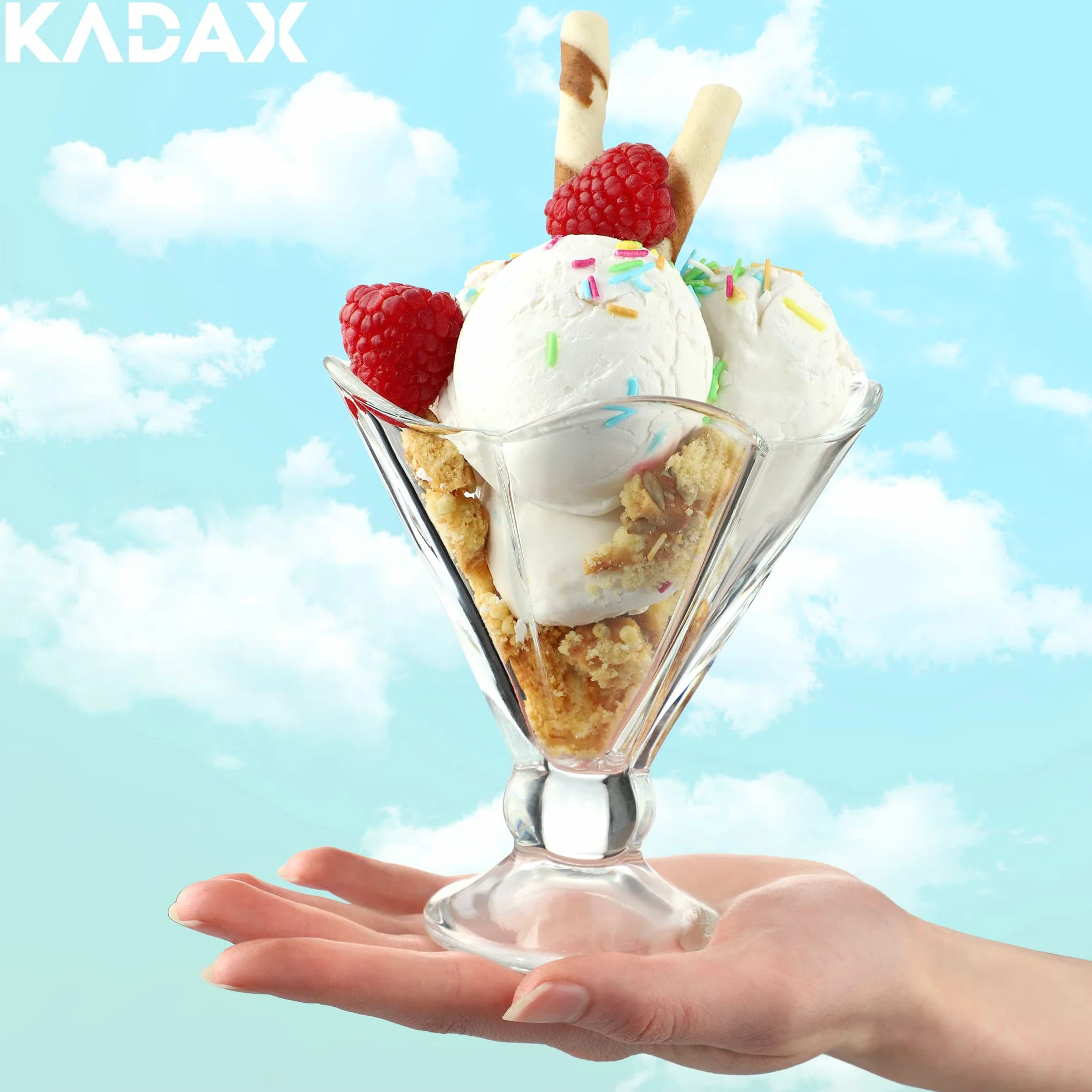 KADAX Szklane pucharki do lodów na nóżce, eleganckie kielichy deserowe do sorbetów i owoców, przezroczyste, pojemność 200 ml