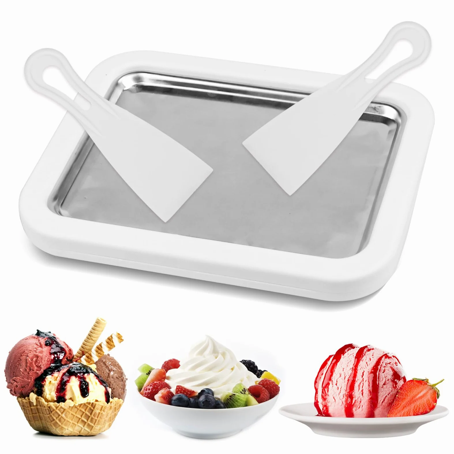 Patelnia do robienia lody z 2 szpatułkami, do samodzielnego robienia lody, sorbetu, mrożonego jogurtu, Gelato