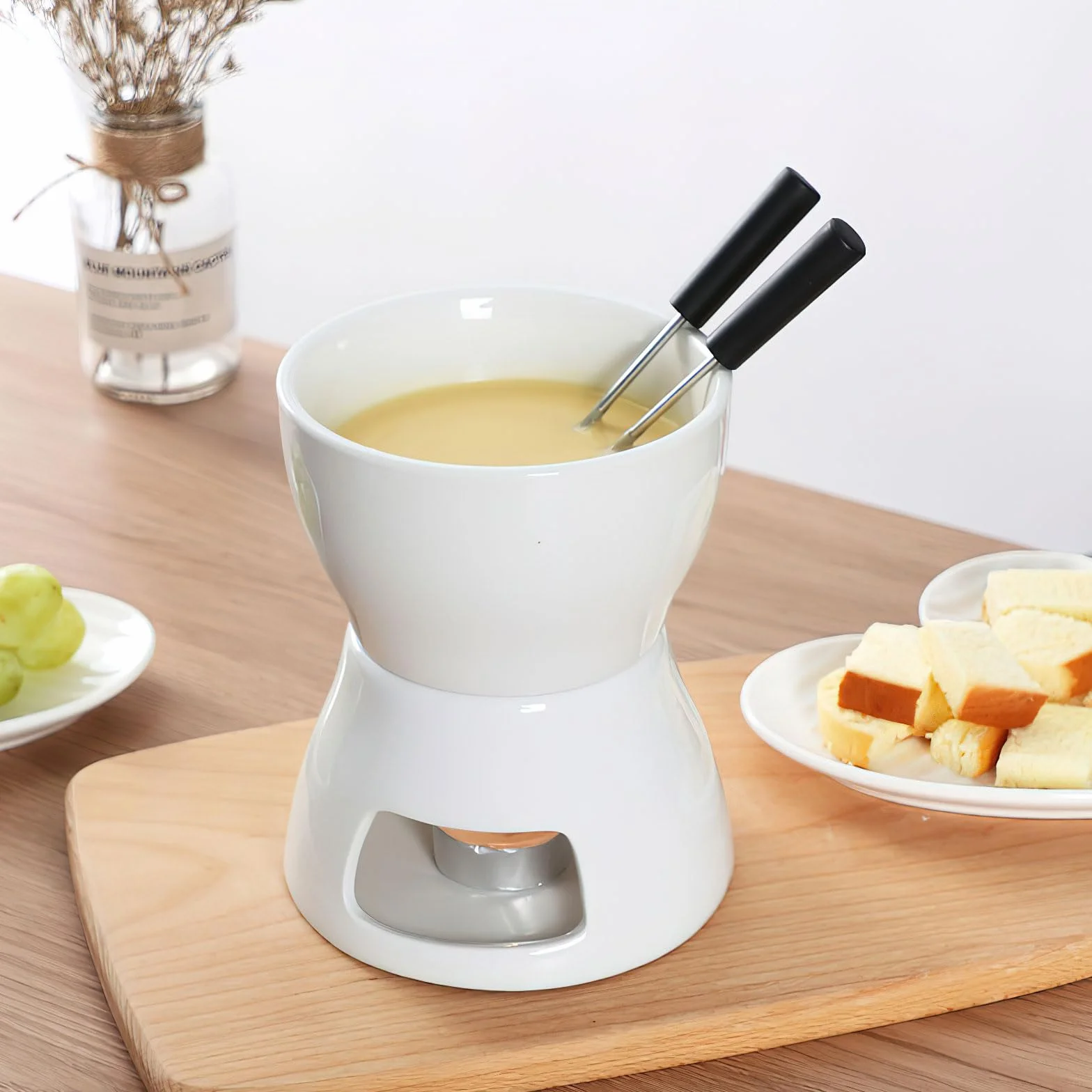 DAWRIS Ceramiczny zestaw do fondue czekoladowego Fondue czekolada Czekoladowe fondue, Miska ceramiczna z uchwytem na świeczkę i 4 widelcami, Czekoladowy zestaw do fondue do czekolady sera fondue