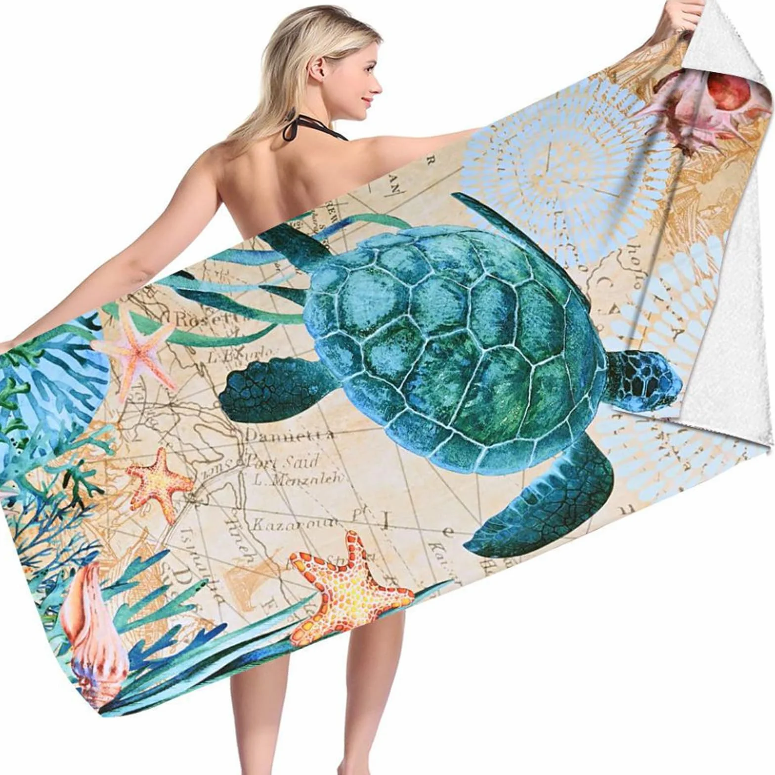 Ręcznik plażowy 90 x 180 cm ręcznik plażowy XXL, bez piasku, z żółwiami morskimi
