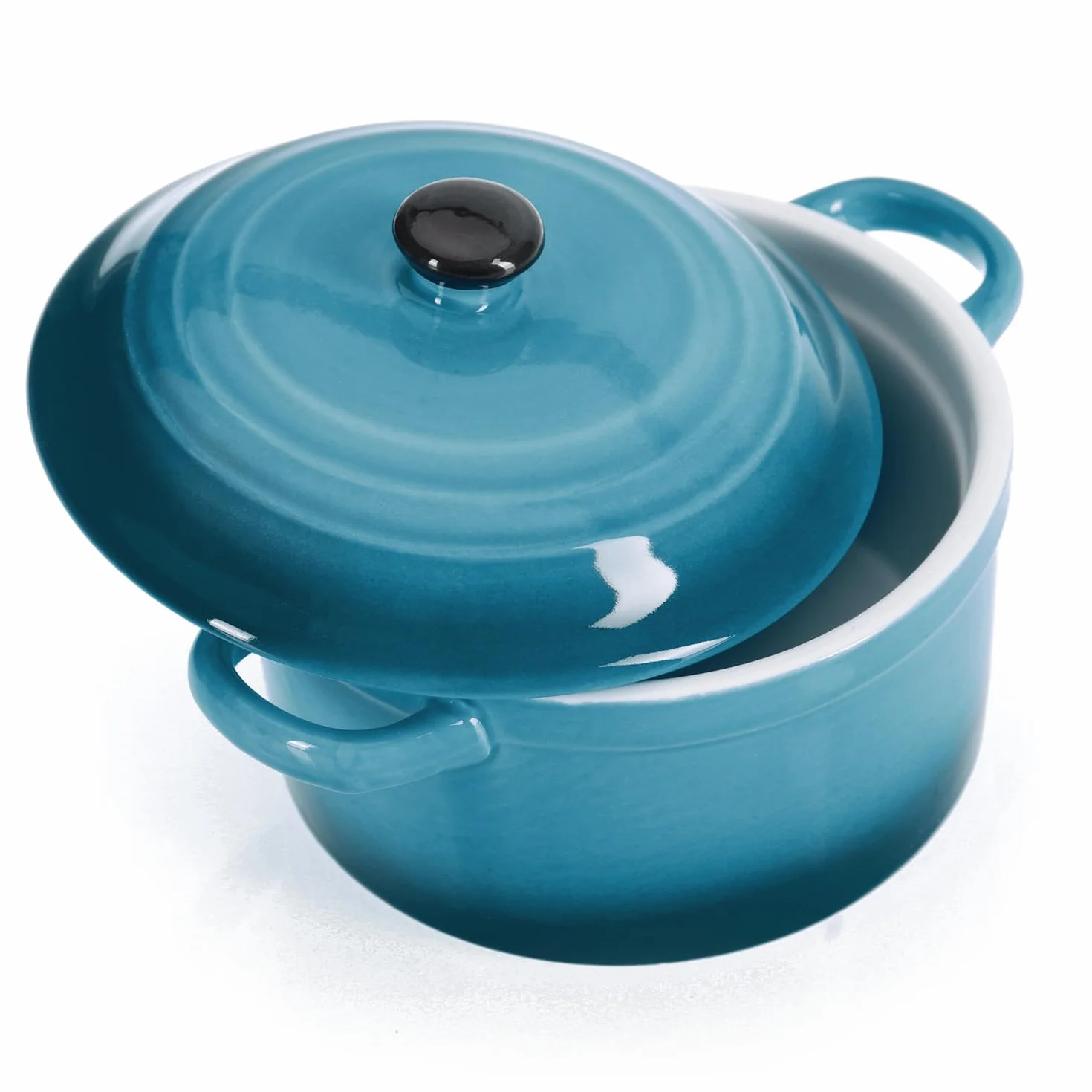 COM-FOUR® 4x naczynie zaroodporne z ceramiczna pokrywka - miseczka deserowa na crème brûlée - mini zapiekanka na ragout fin i sezonowane mieso - niebieski, ok. 300 ml na ksztalt (4 sztuki - niebieski)