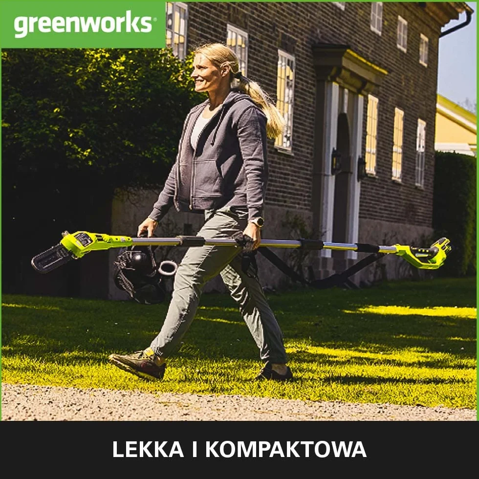 Greenworks G40PSF Akumulatorowa Pilarka na Wysięgniku, Ostrze 20cm, Szybkość Cięcia 8m/s, 3,64kg, Automatyczna Olejarka, Zbiornik Oleju 80ml, Zasięg 2.58m BEZ Baterii 40V i Ładowarki