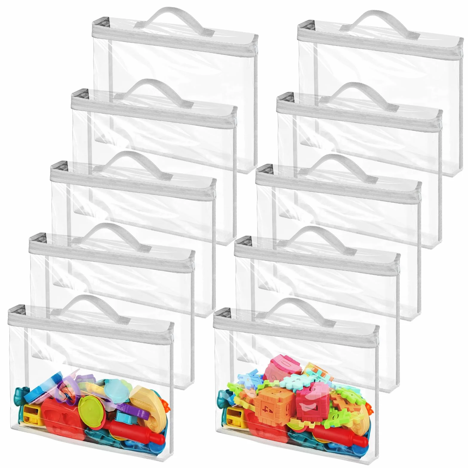 10 dużych toreb do przechowywania zabawek z PCW z zamkiem błyskawicznym, 33 x 31 x 8 cm, wodoodporny i wielokrotnego użytku organizer do przechowywania zabawek