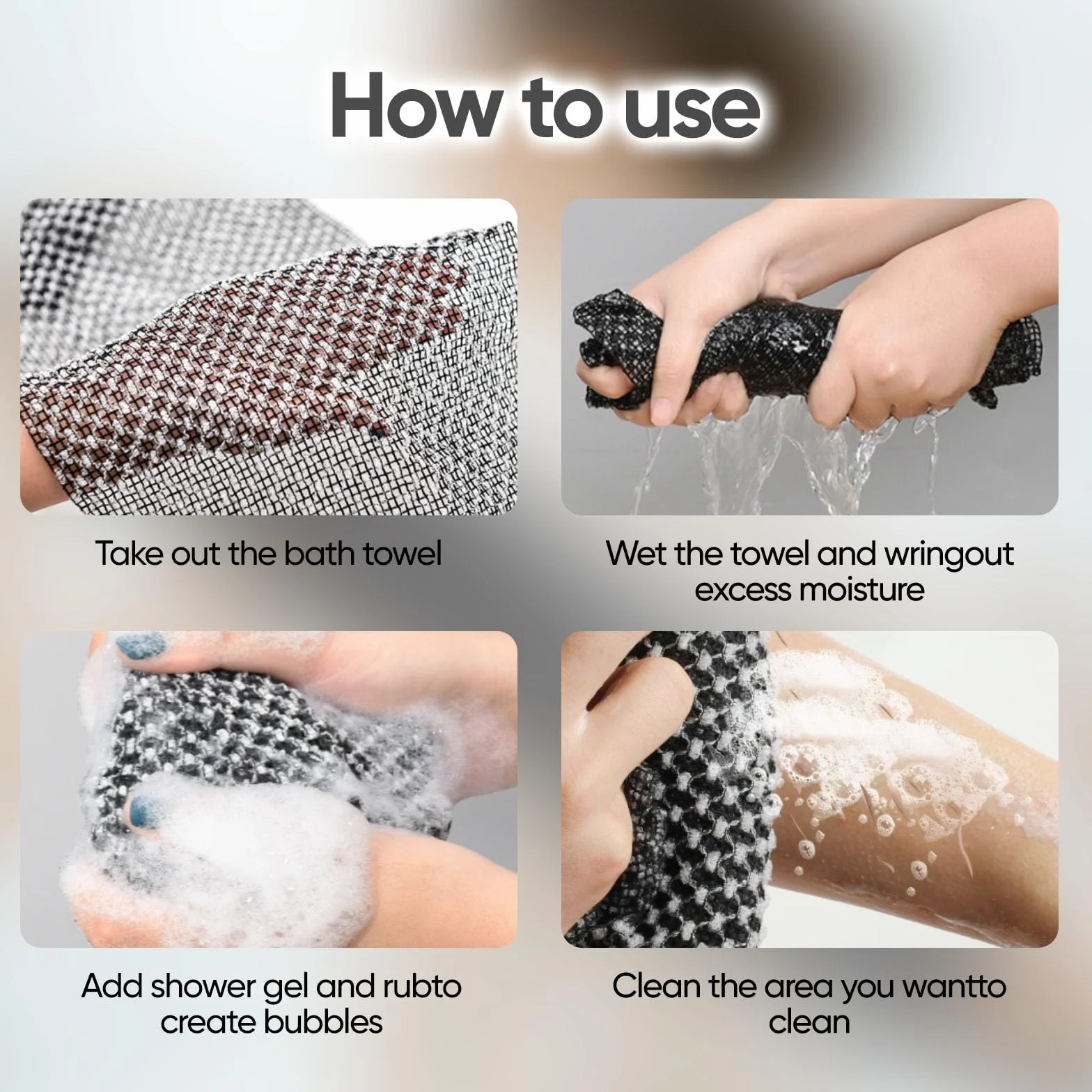 3 pcs japanese exfoliating shower towel | exfoliating towel, Extra-Long | Suitable for Sensitive and Rough Skin
