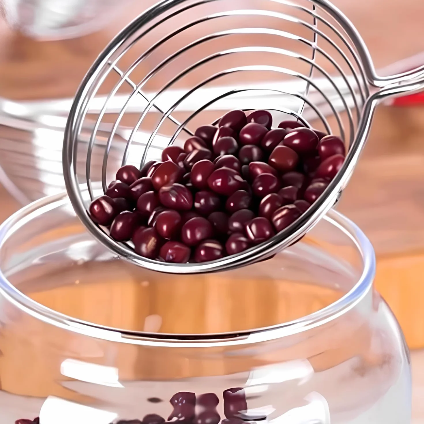 6 szt. łyżka do sitka ze stali nierdzewnej, łyżka cedzakowa ze stali nierdzewnej, łyżka cedzakowa ze stali nierdzewnej, durszlak akcesoria do fondue ryżowego, mąki cukru i herbaty (czerwony)