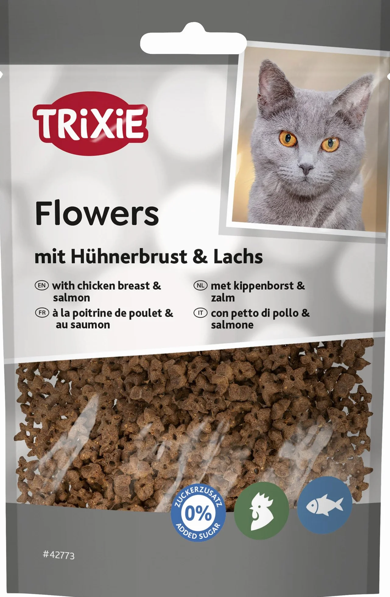 Trixie Przysmaki dla kota Flowers z wyselekcjonowanych składników 50 g, pyszne smakołyki dla kota z piersią kurczaka i łososiem - 42773