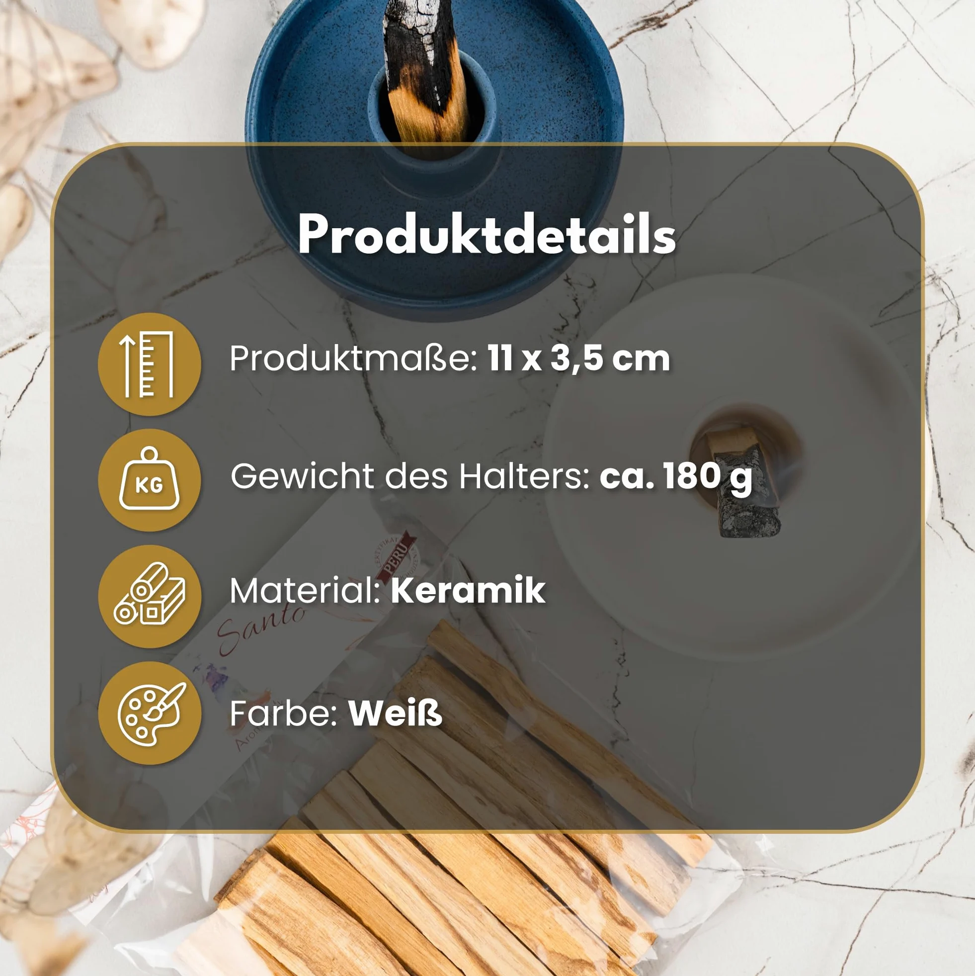 Uchwyt na kadzidło, misa do wędzenia, uchwyt do Palo Santo, szałwii i kadzi z ceramiki – minimalistyczny, łapacz popiołu, ręcznie wykonany, biały