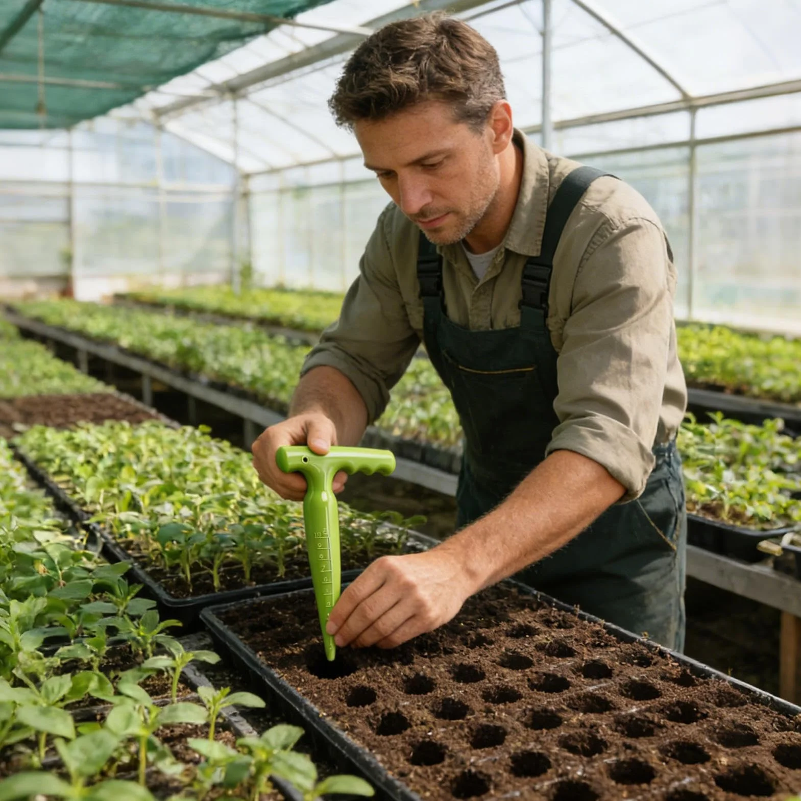Dibbler Narzędzie ogrodnicze, ergonomiczne narzędzia ręczne do siewu, ręczna koparka do otworów do ogrodnictwa, do przesadzania ogórków, pomidorów, doniczek, grządek kwiatowych, farmy, szklarni