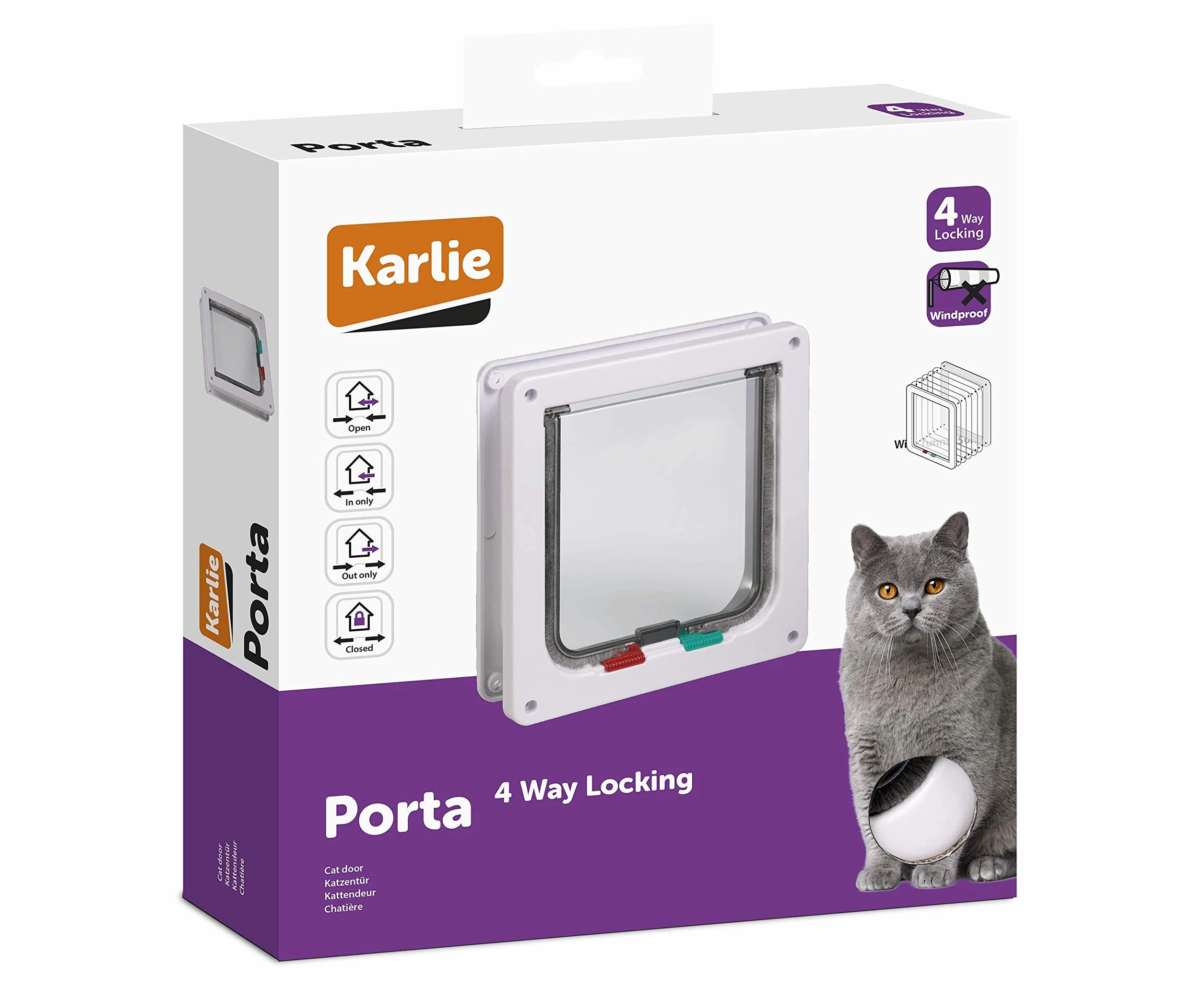 Karlie Drzwi dla kota 4-drożne zamknięcie dla dużych kotów 23,5 cm 25,2 cm białe