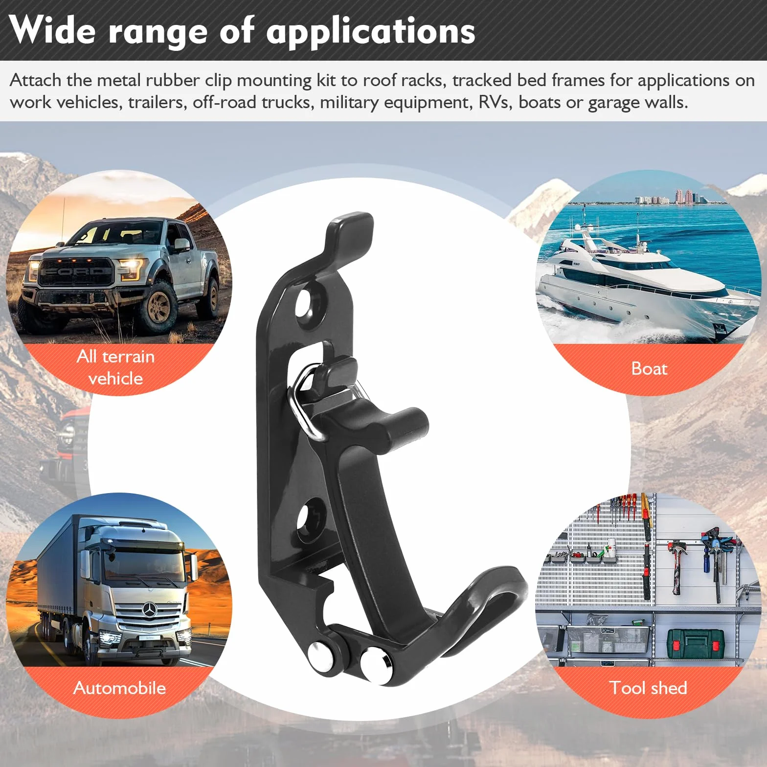 4 szt. uchwyt do łopaty, metalowy, gumowy zacisk, montaż na ścianie, akcesoria do bagażnika dachowego, łodzi, siekiery (czarny)
