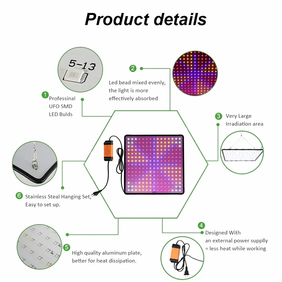Lampa LED do uprawy roślin, pełne spektrum, 225 diod LED, 1000 W, wisząca lampa do roślin, 4 haczyki, lampa do uprawy roślin, warzyw, kwiatów (czerwona + niebieska + biała + pomarańczowa)
